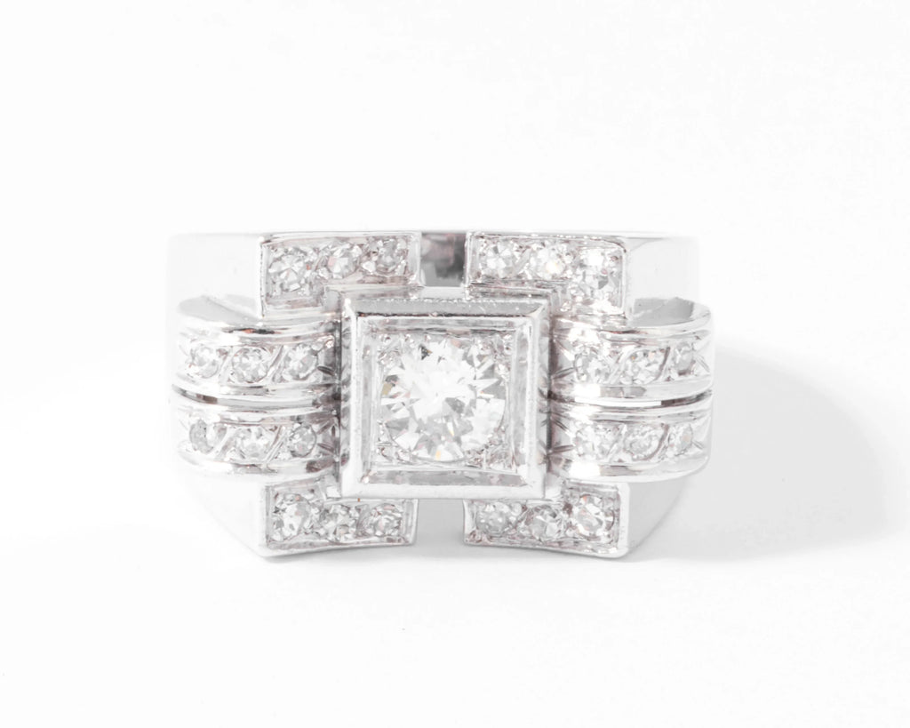 Bague tank en or gris et diamant
