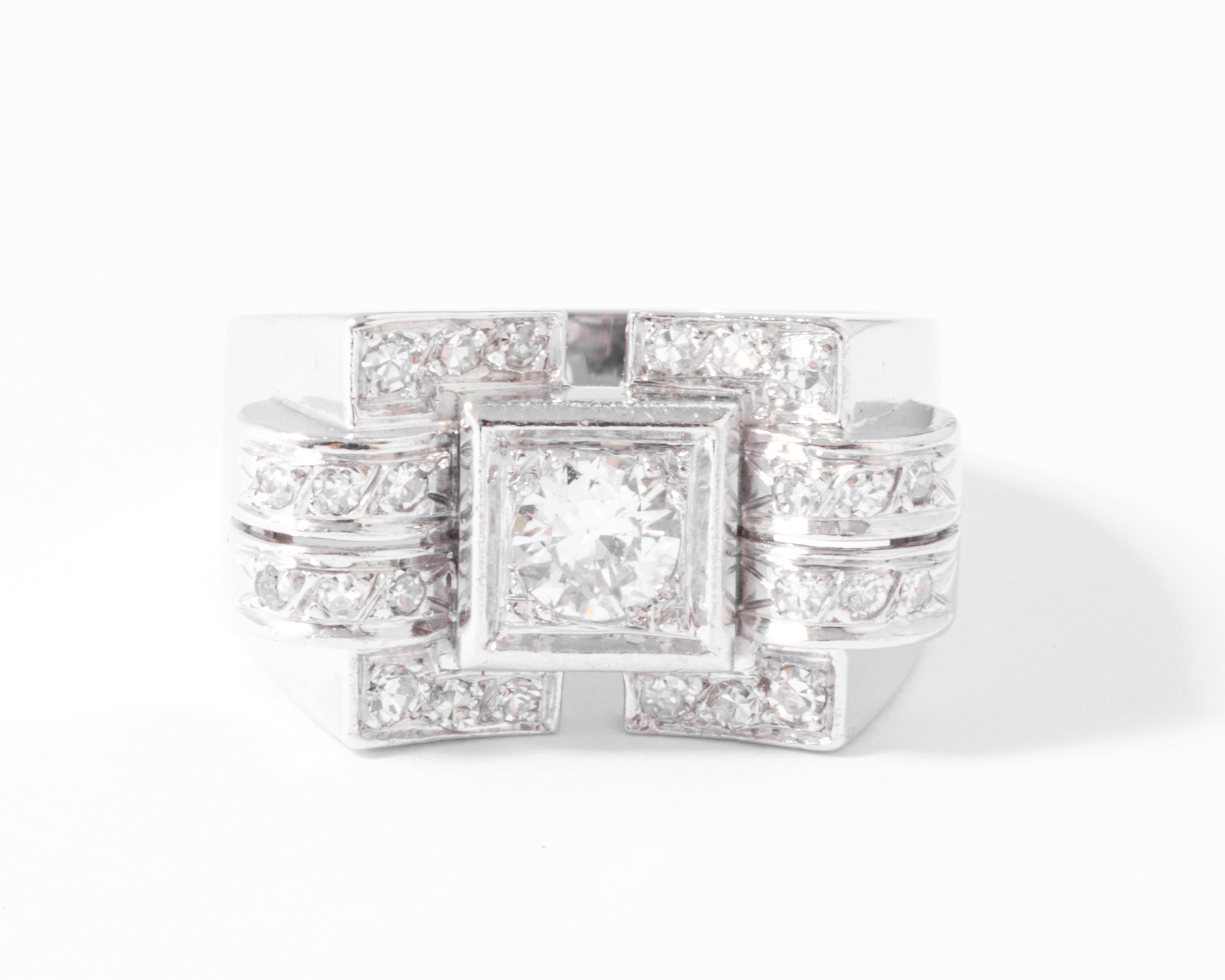 Bague tank en or gris et diamant