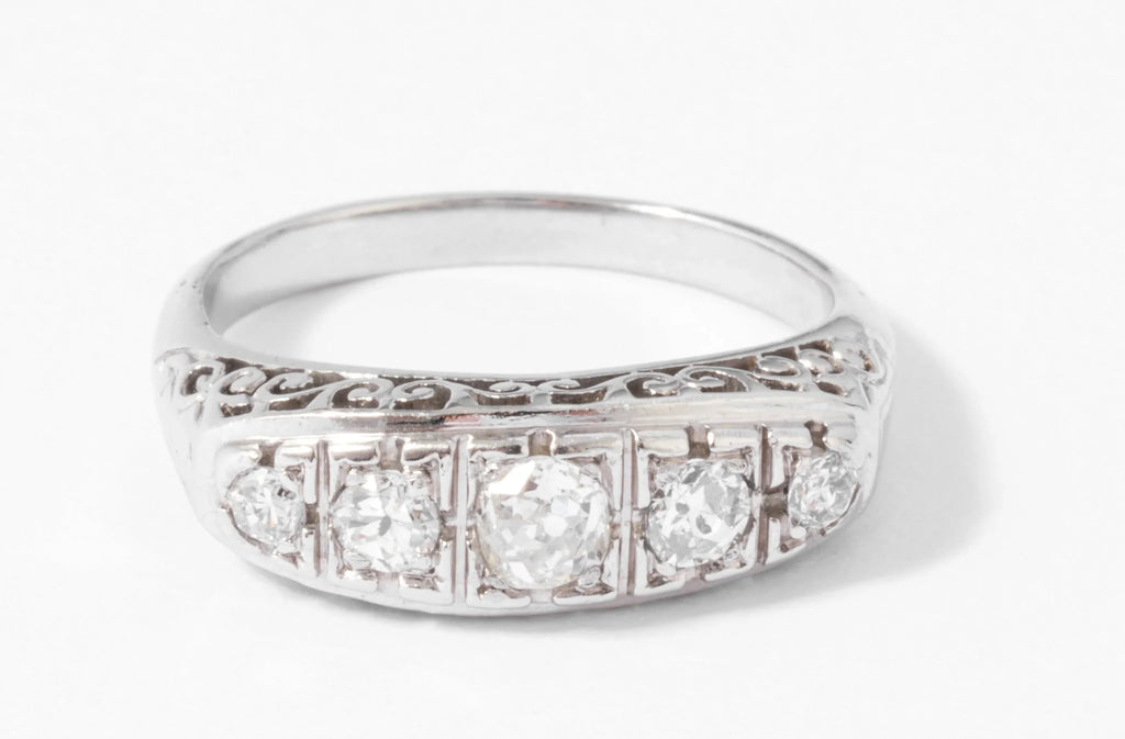Platinum garter ring set with diamonds