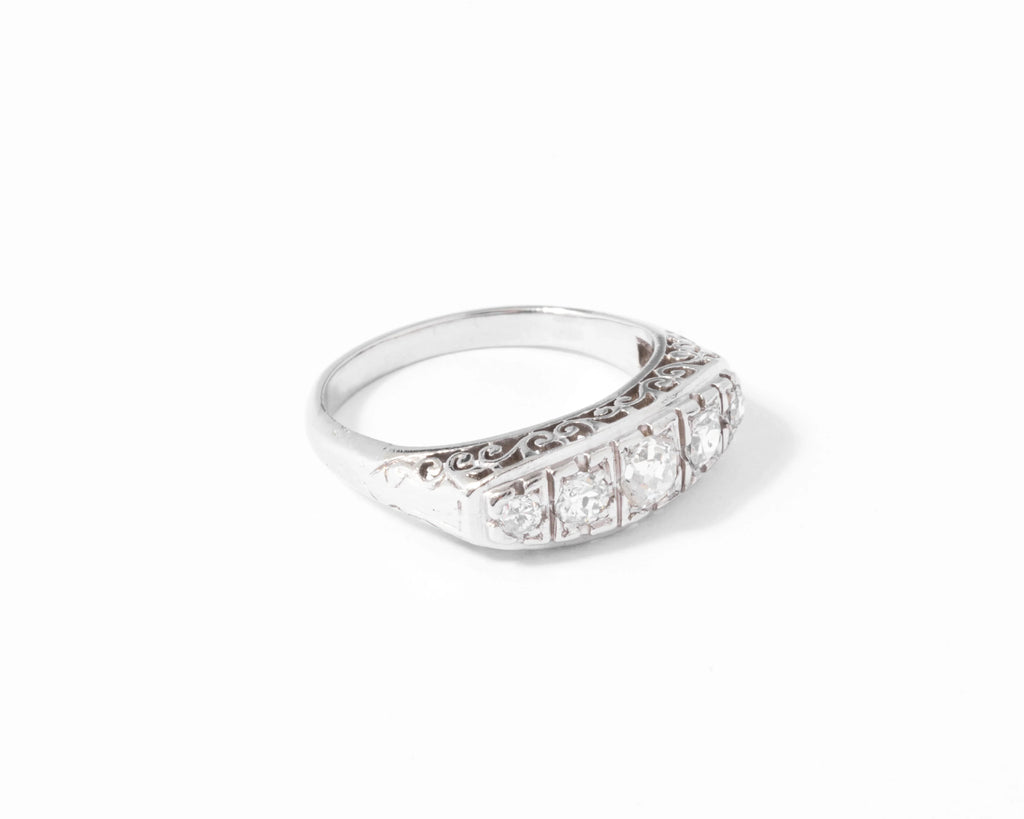 Platinum garter ring set with diamonds