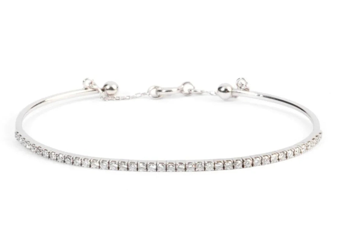Bracelet demi jonc or gris et diamant sur le dessus
