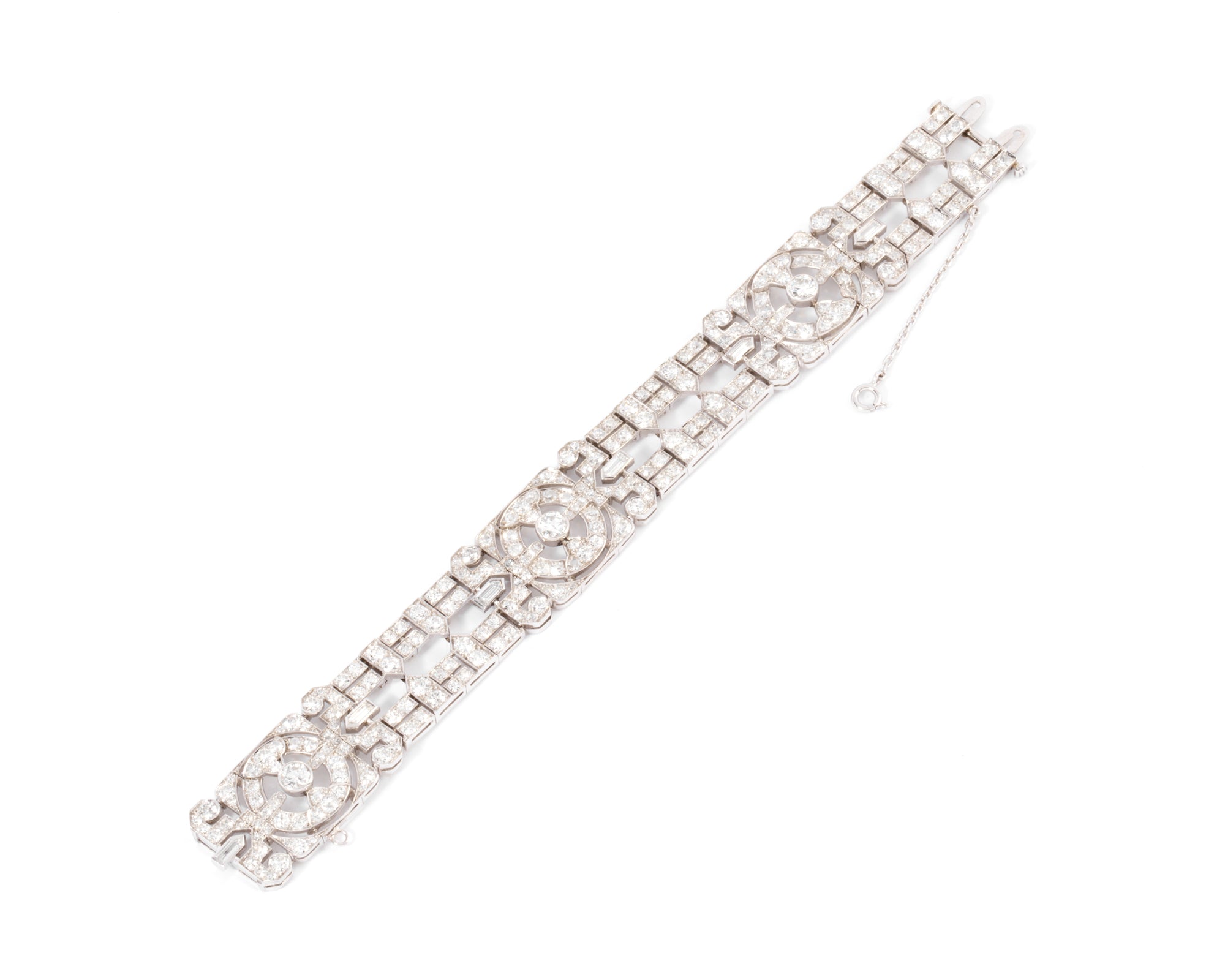 Bracelet Art Déco en platine entièrement pavé de diamant