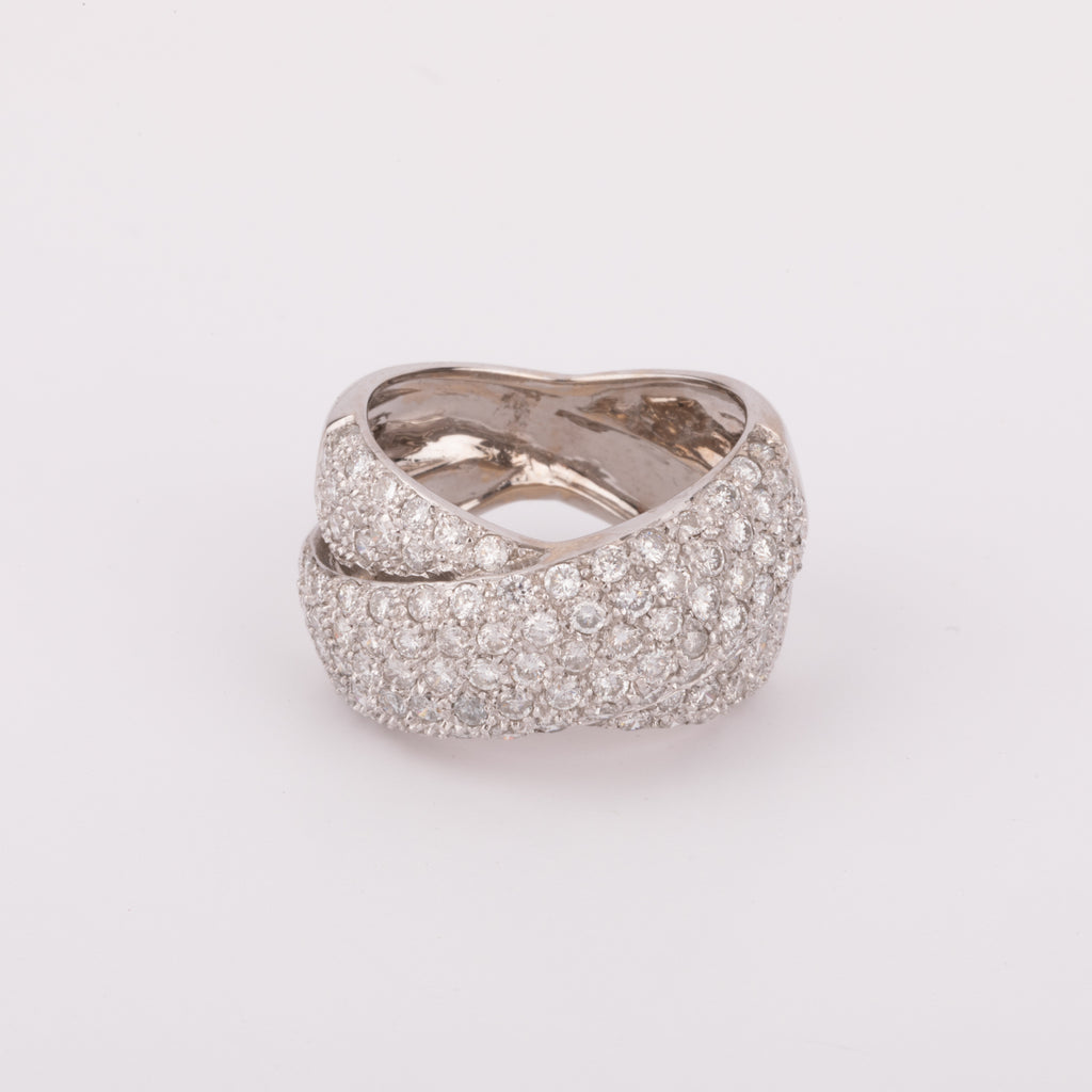 Grey gold crossover ring, fully pavé-set with diamonds