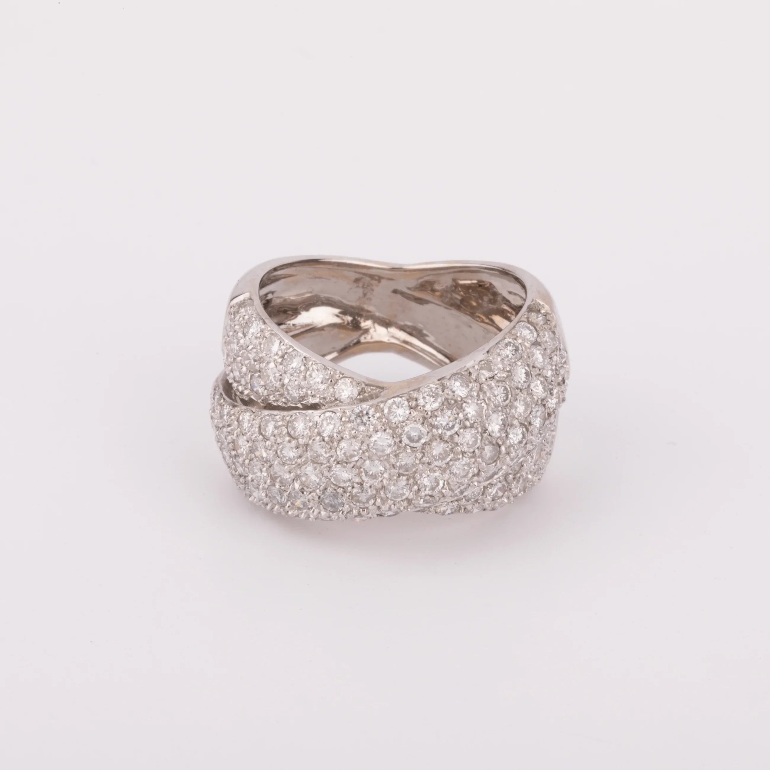 Grey gold crossover ring, fully pavé-set with diamonds