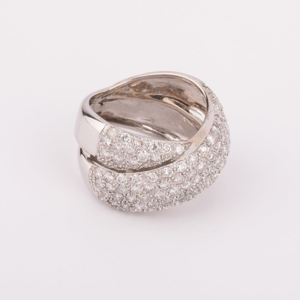 Grey gold crossover ring, fully pavé-set with diamonds