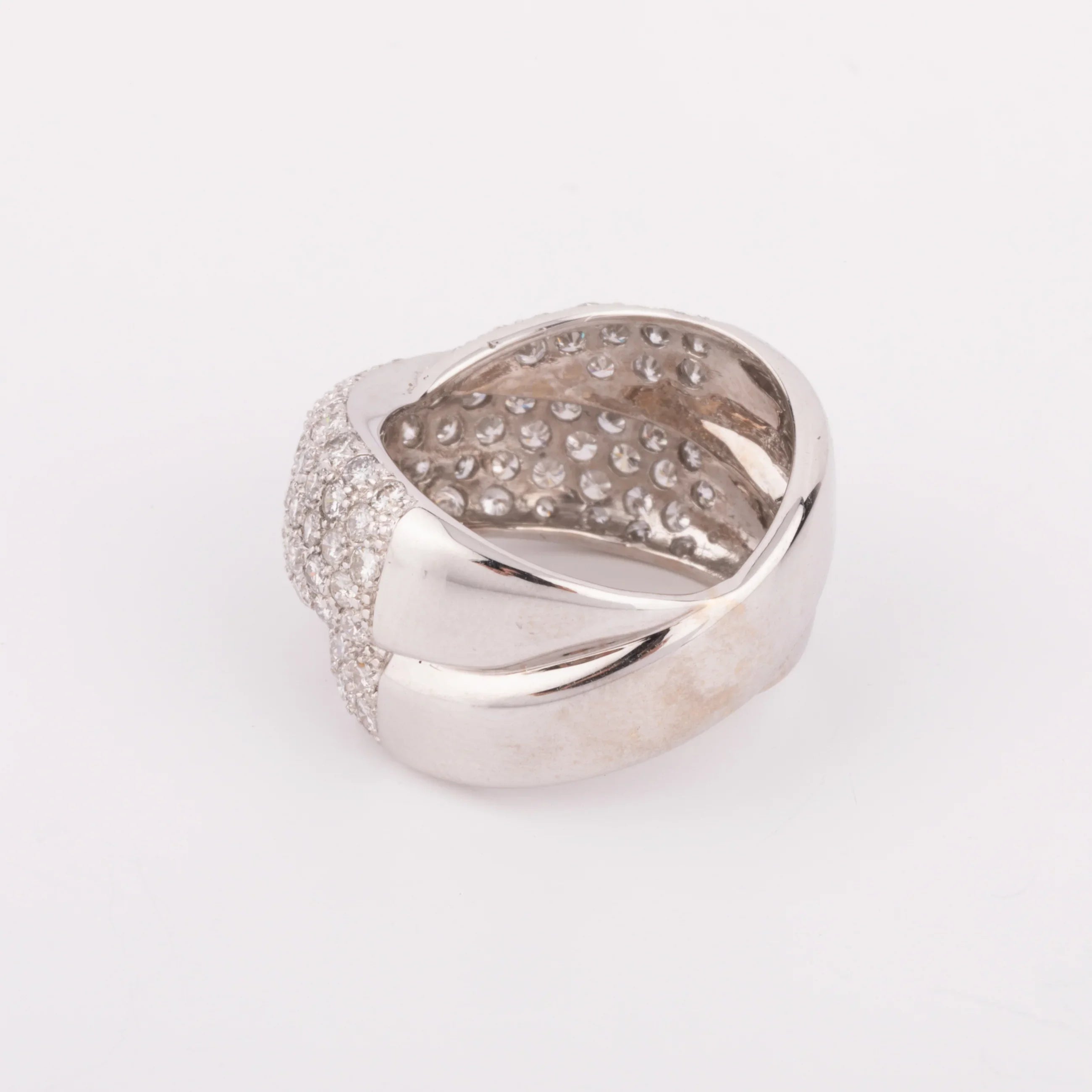 Grey gold crossover ring, fully pavé-set with diamonds