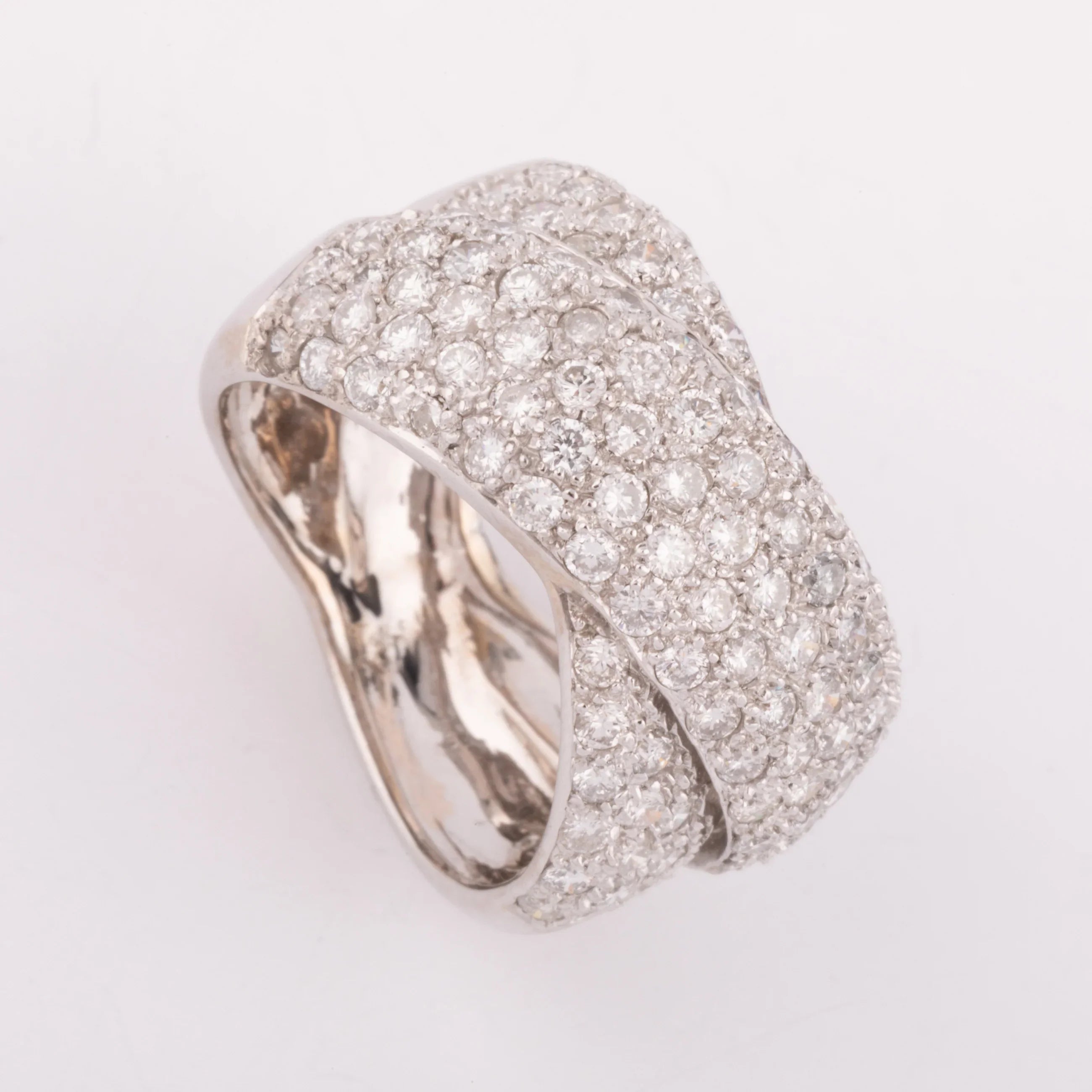 Grey gold crossover ring, fully pavé-set with diamonds