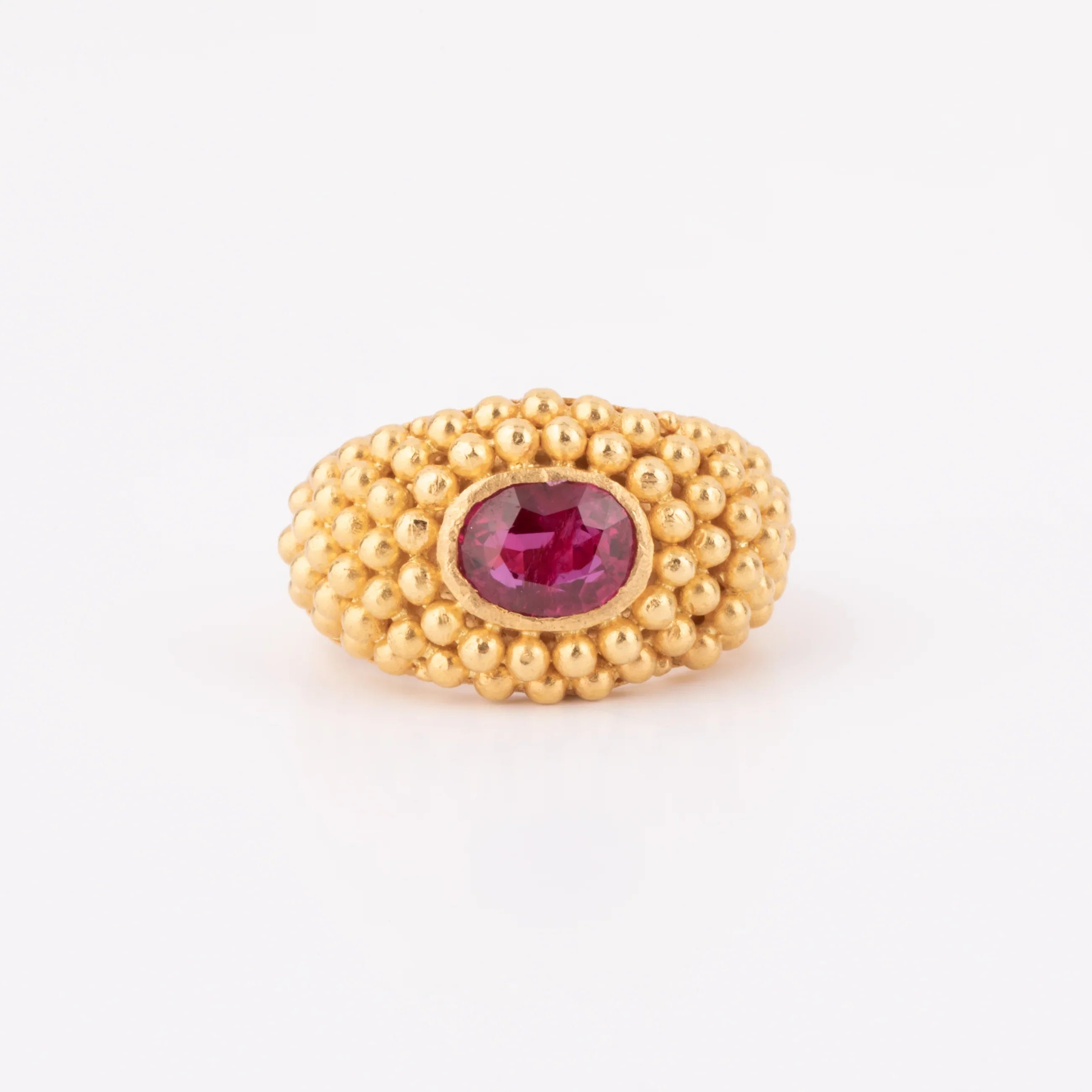 Etruscan yellow gold Ruby ring