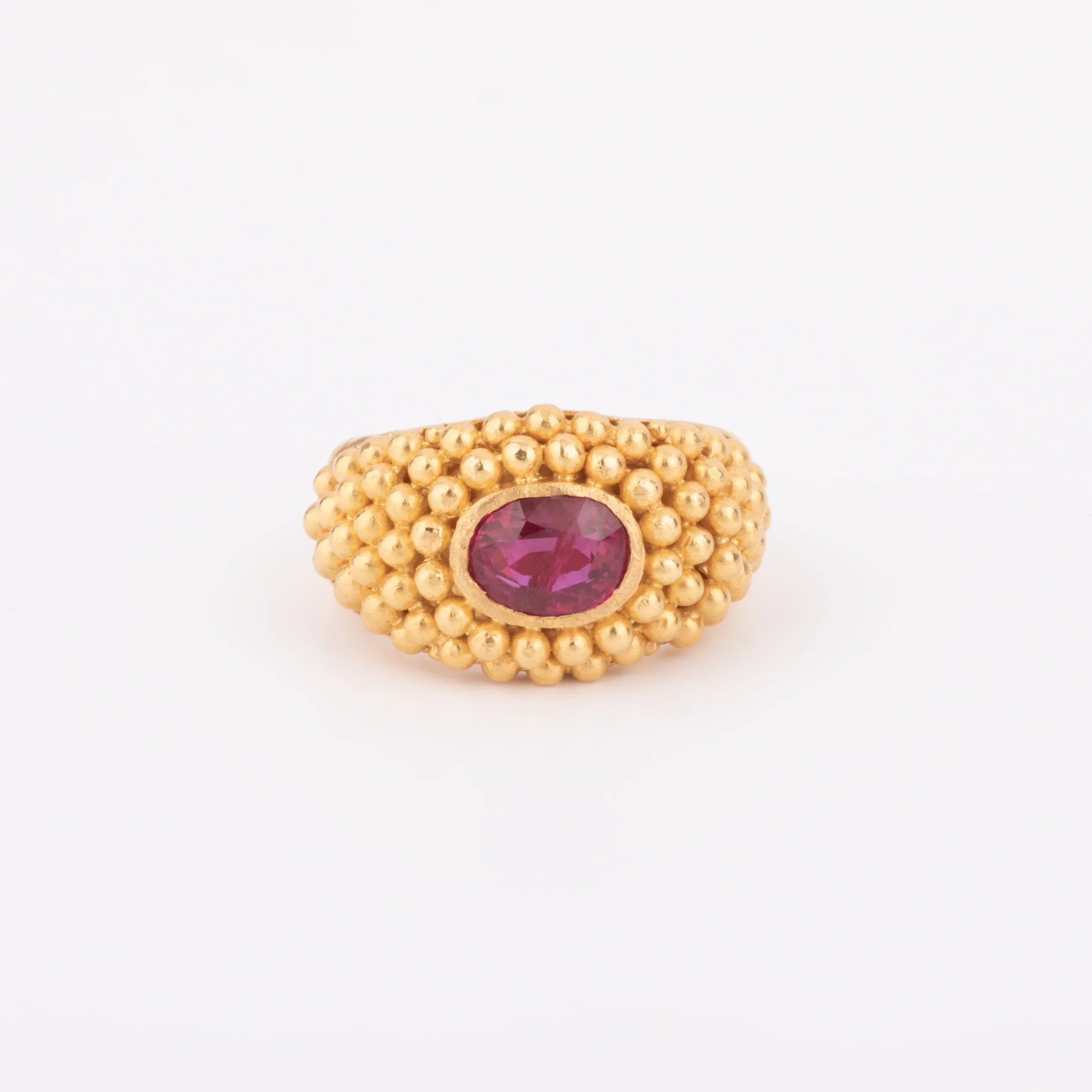 Etruscan yellow gold Ruby ring