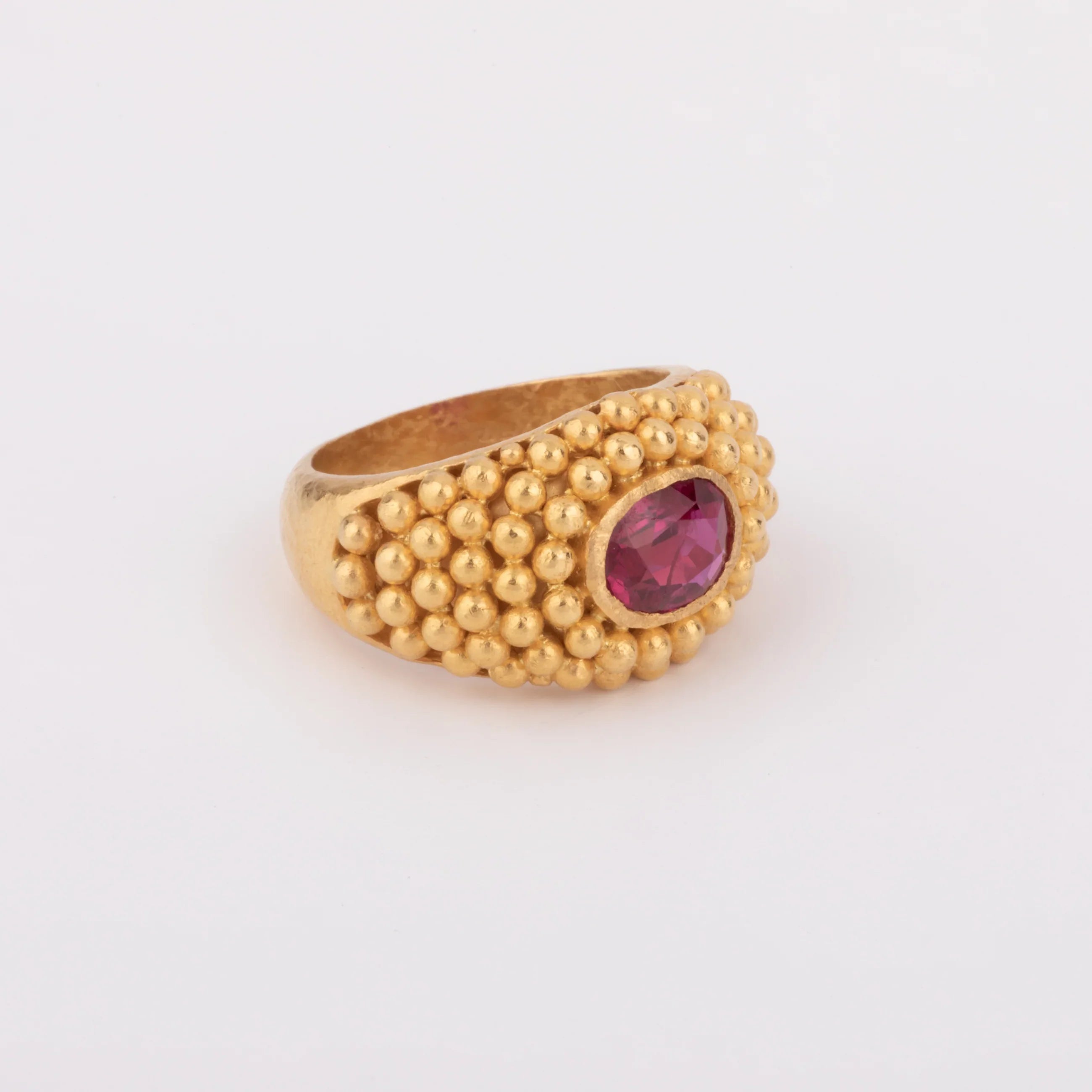 Etruscan yellow gold Ruby ring