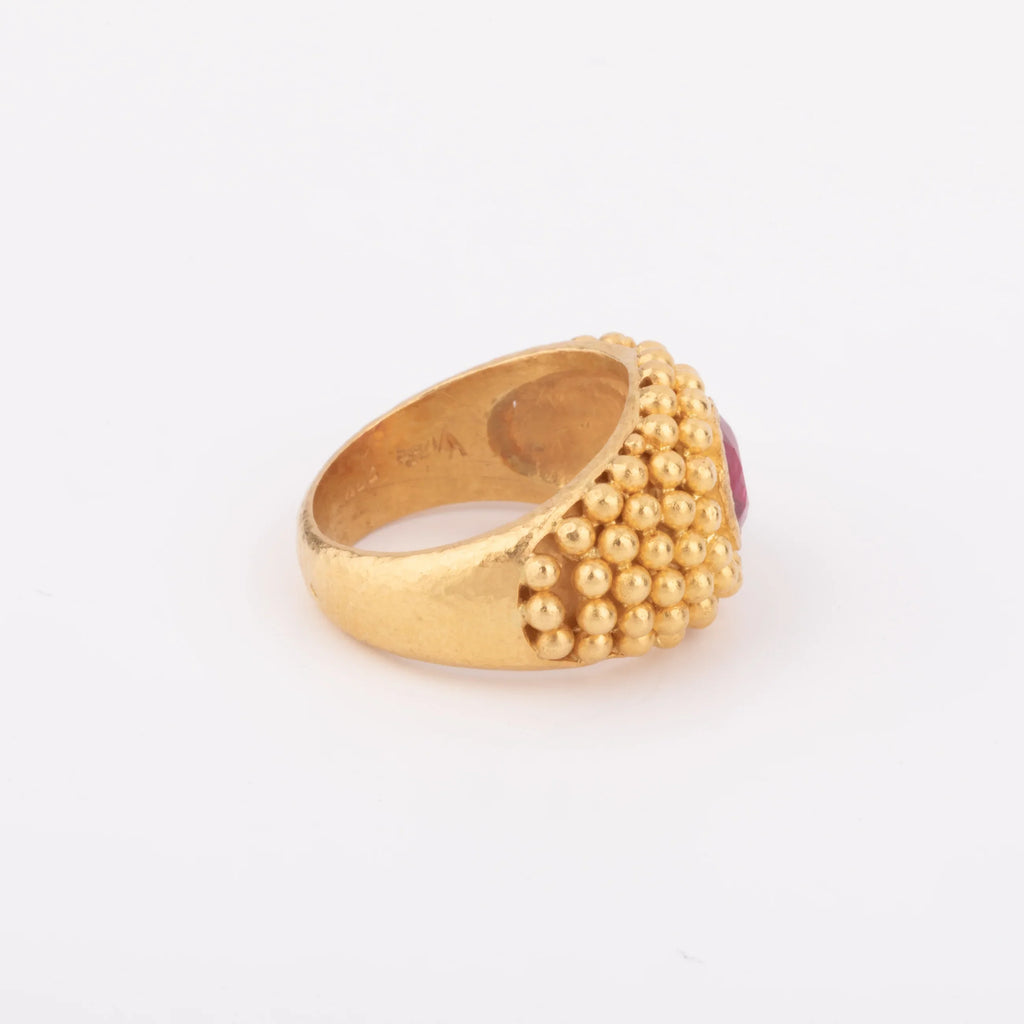 Etruscan yellow gold Ruby ring