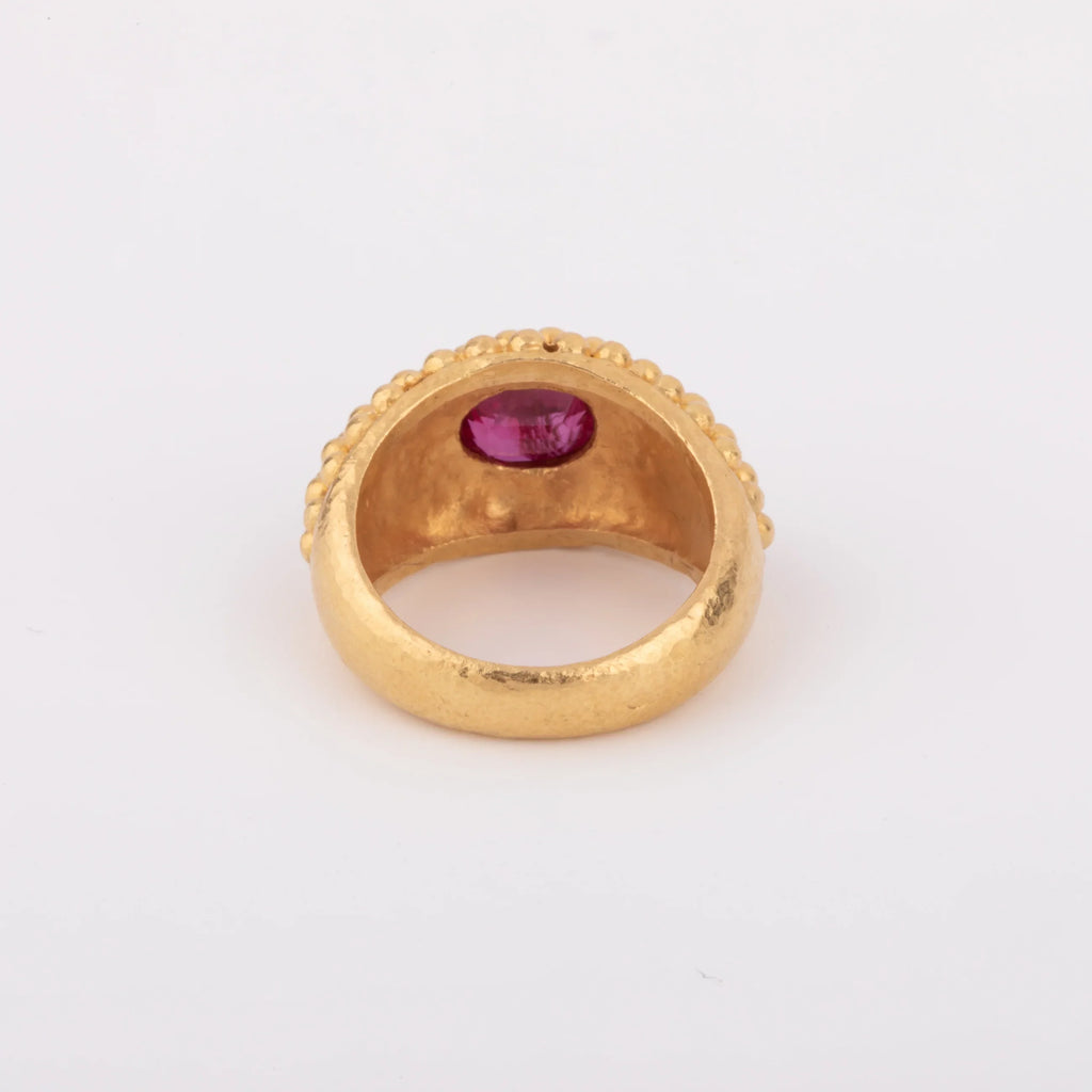 Etruscan yellow gold Ruby ring