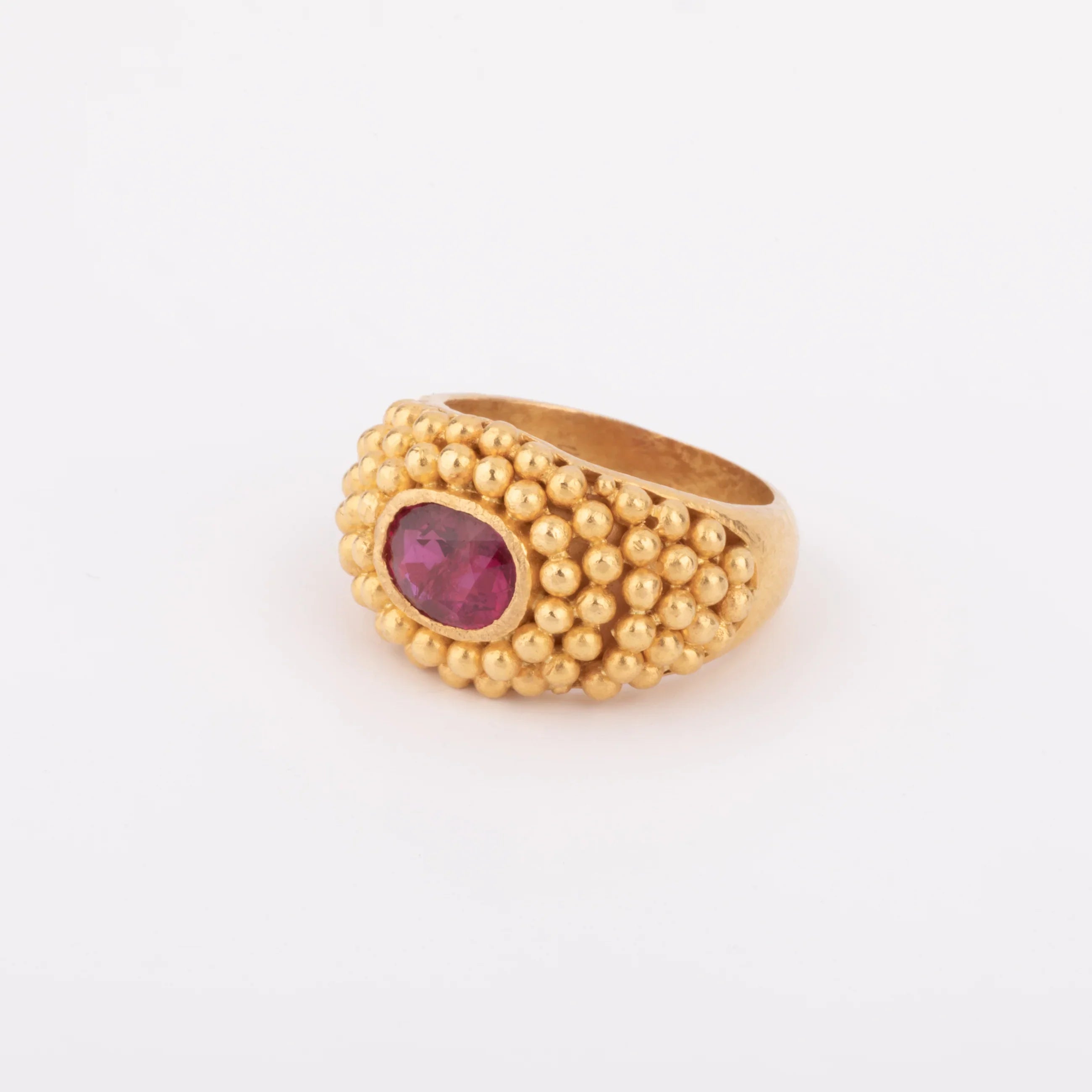 Etruscan yellow gold Ruby ring