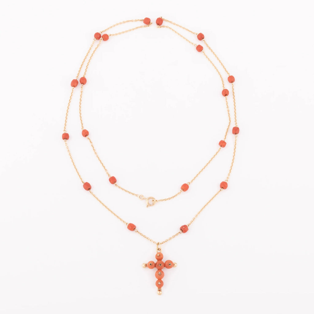 Gold and coral long necklace