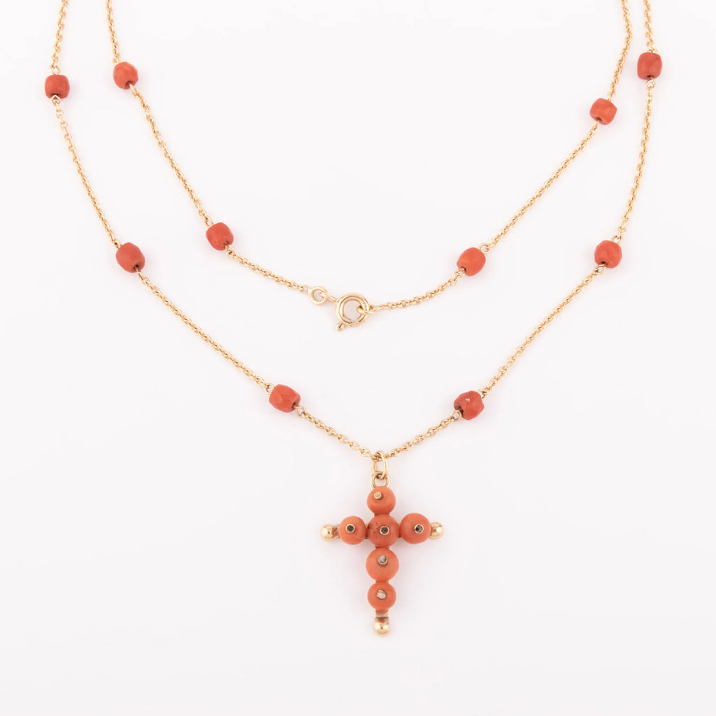 Gold and coral long necklace