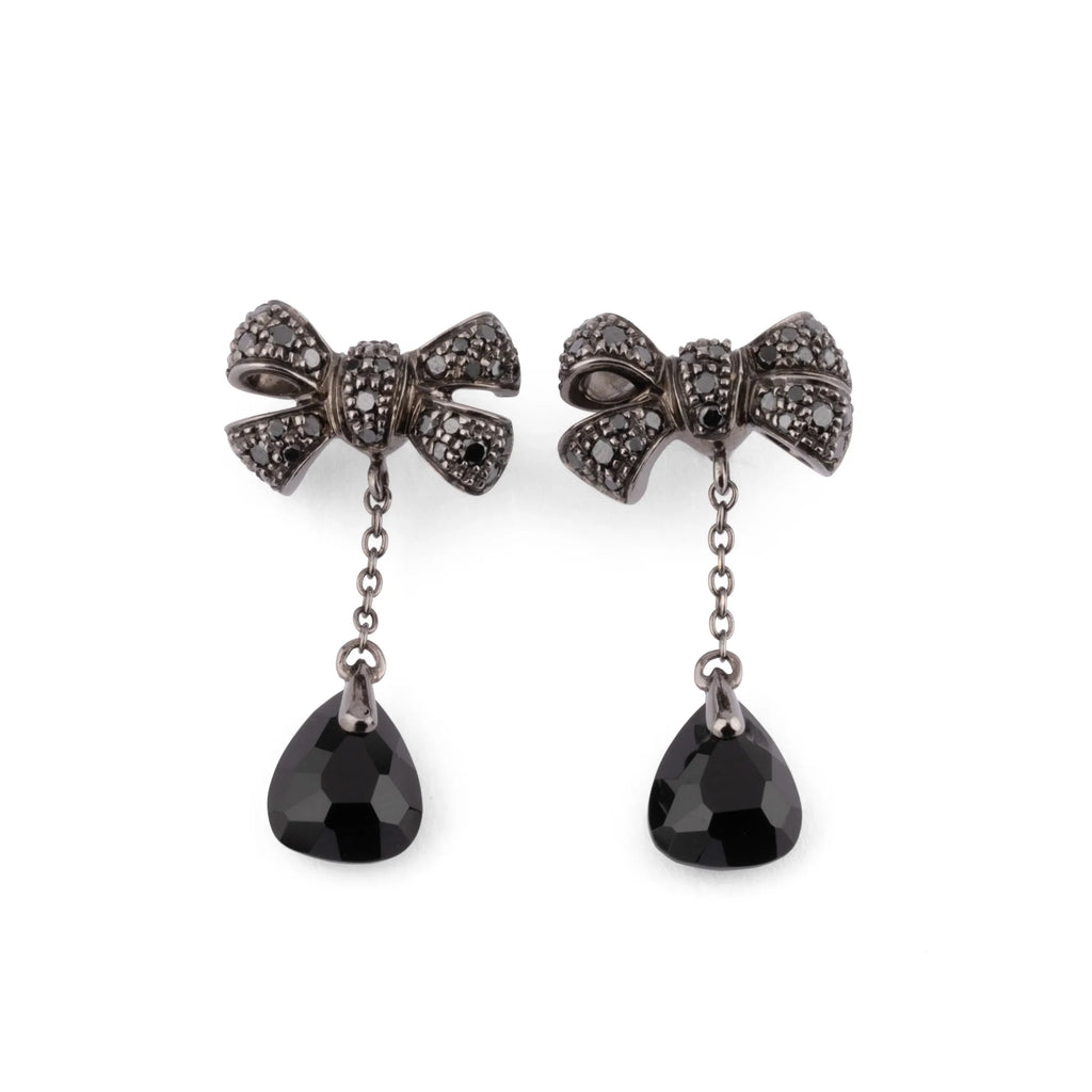 Boucles d'oreilles nœuds Pomellato modèle forever en or gris noirci et onyx