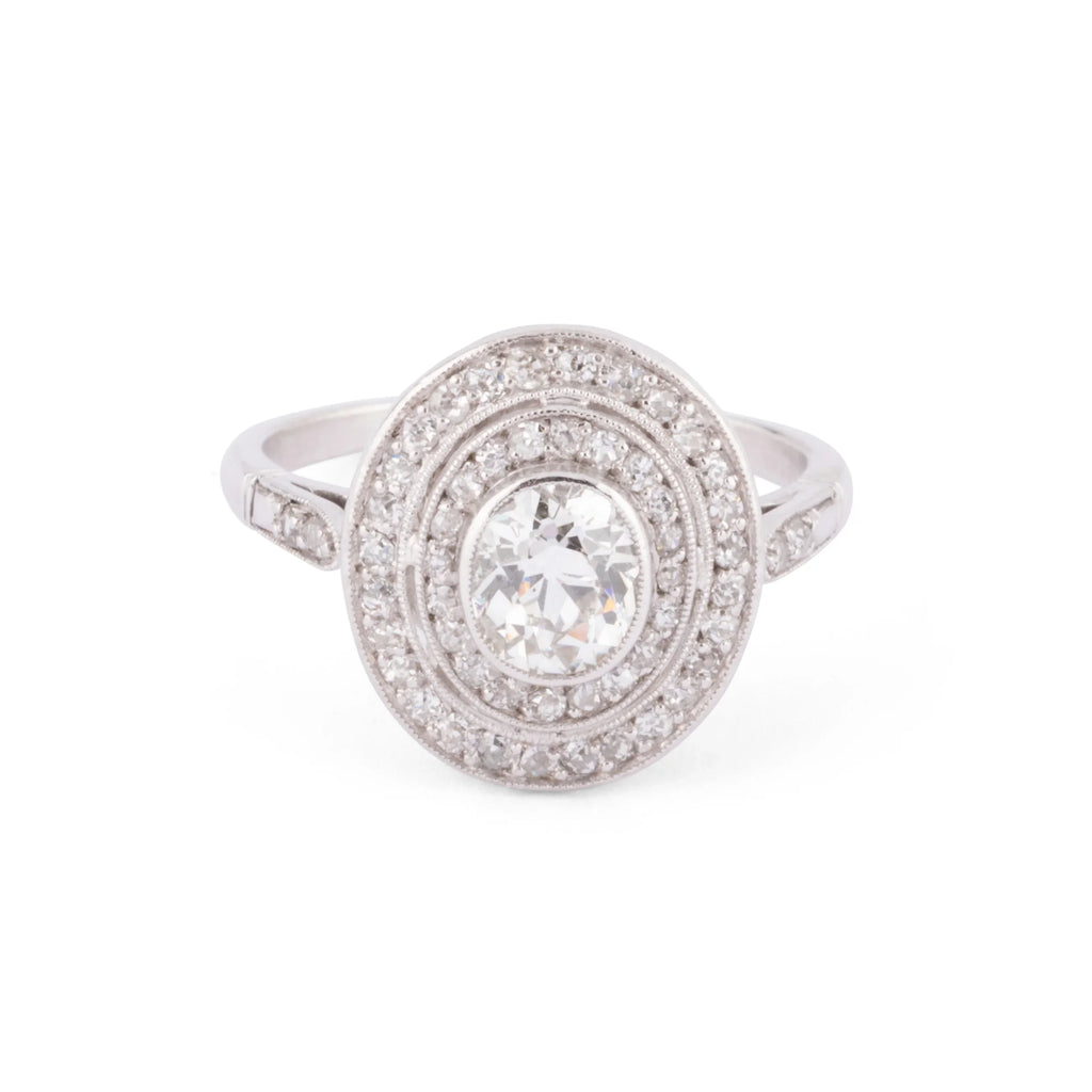 Double halo platinum and diamond ring