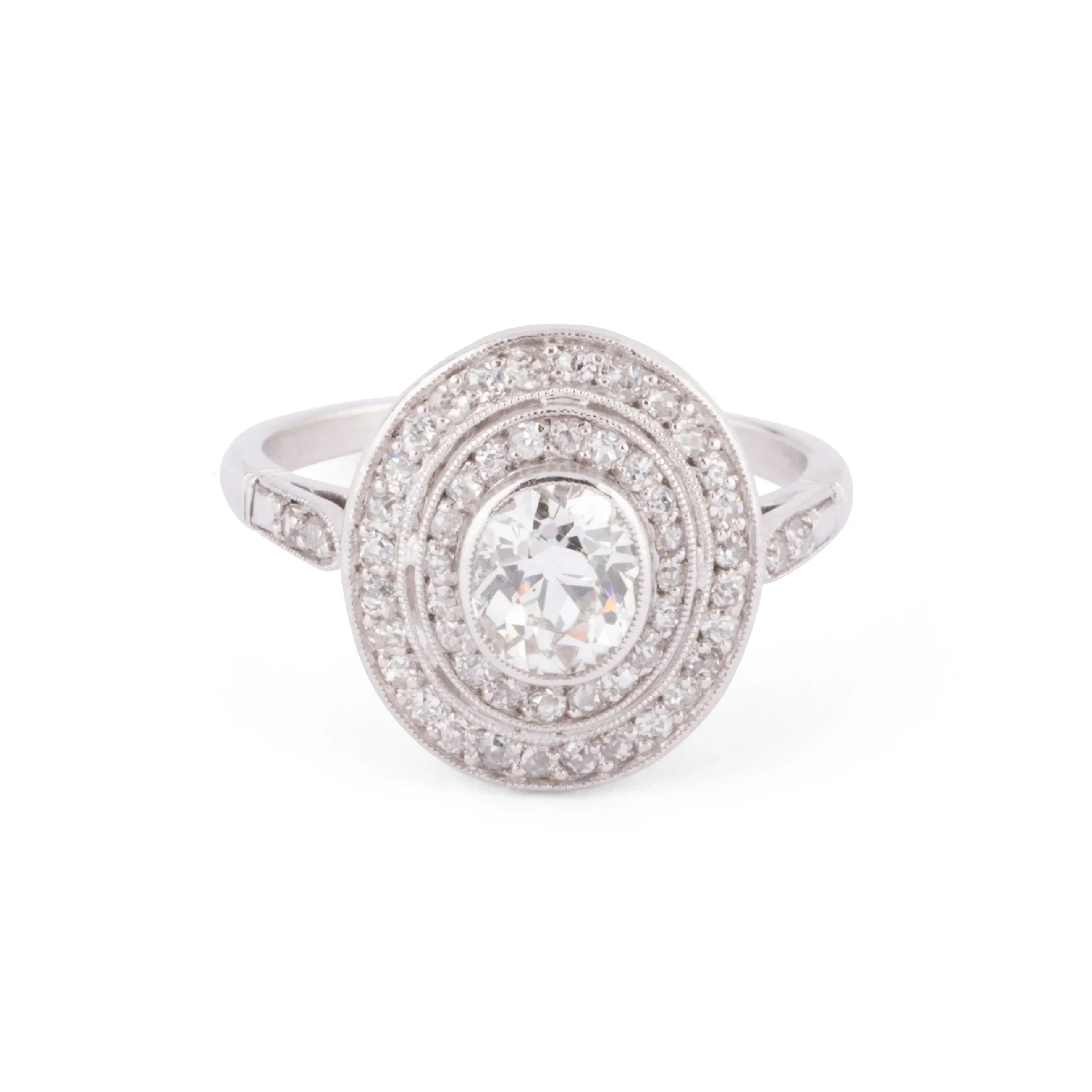 Double halo platinum and diamond ring