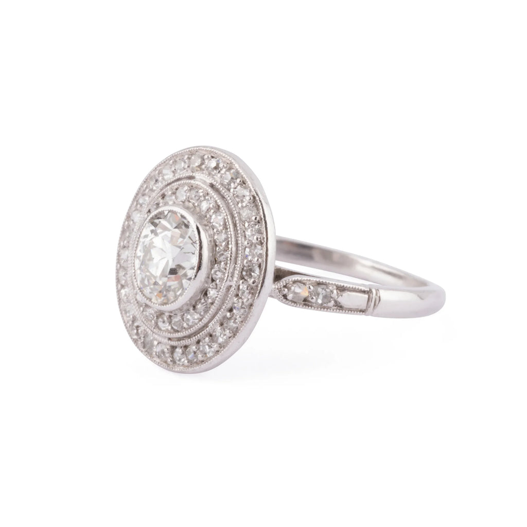 Double halo platinum and diamond ring