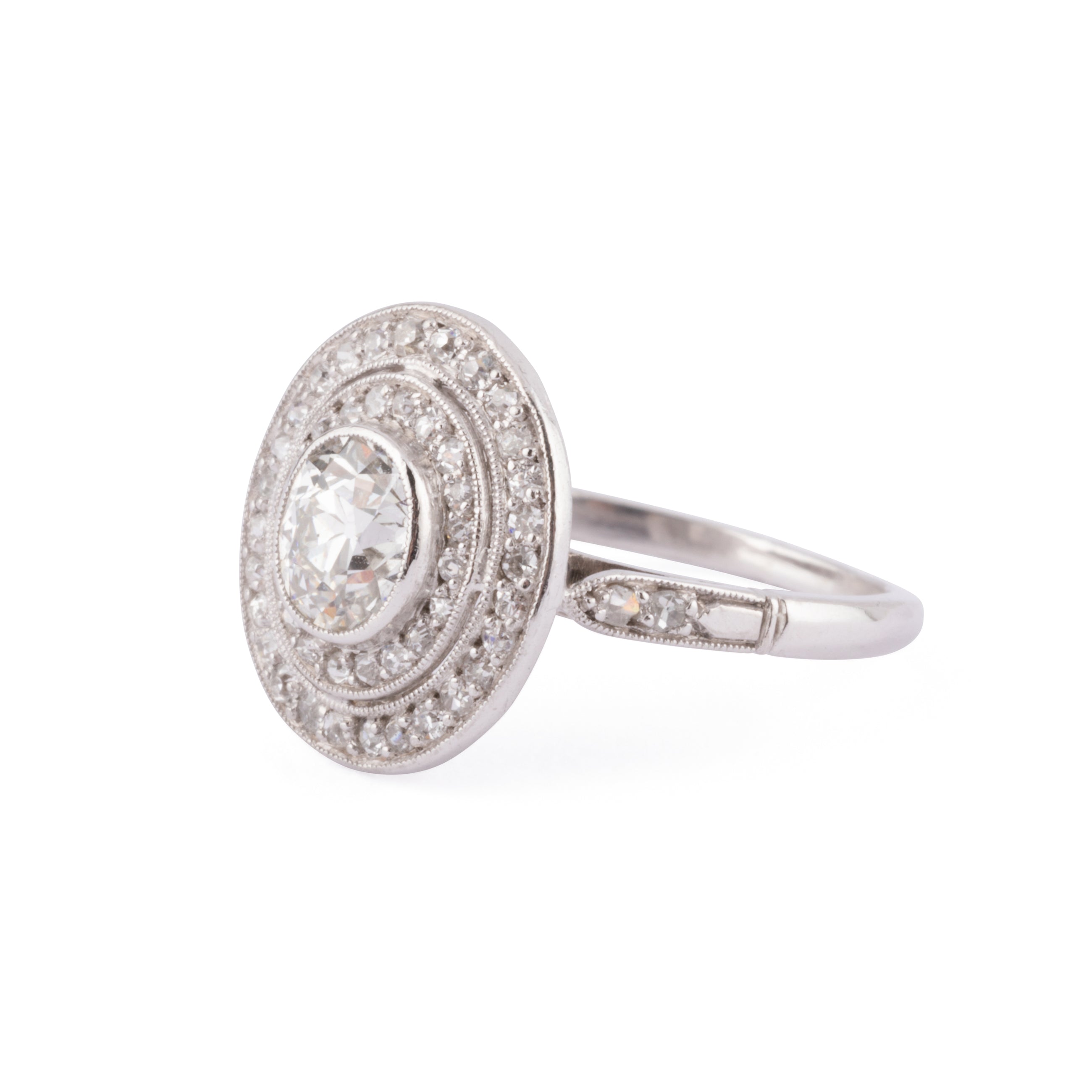 Double halo platinum and diamond ring