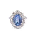 Bague entourage  Saphir de Ceylan ovale et diamant