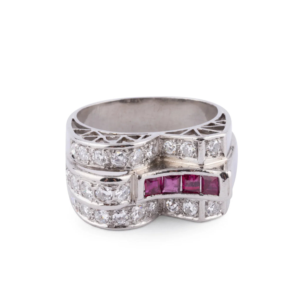 Bague en platine diamant et rubis