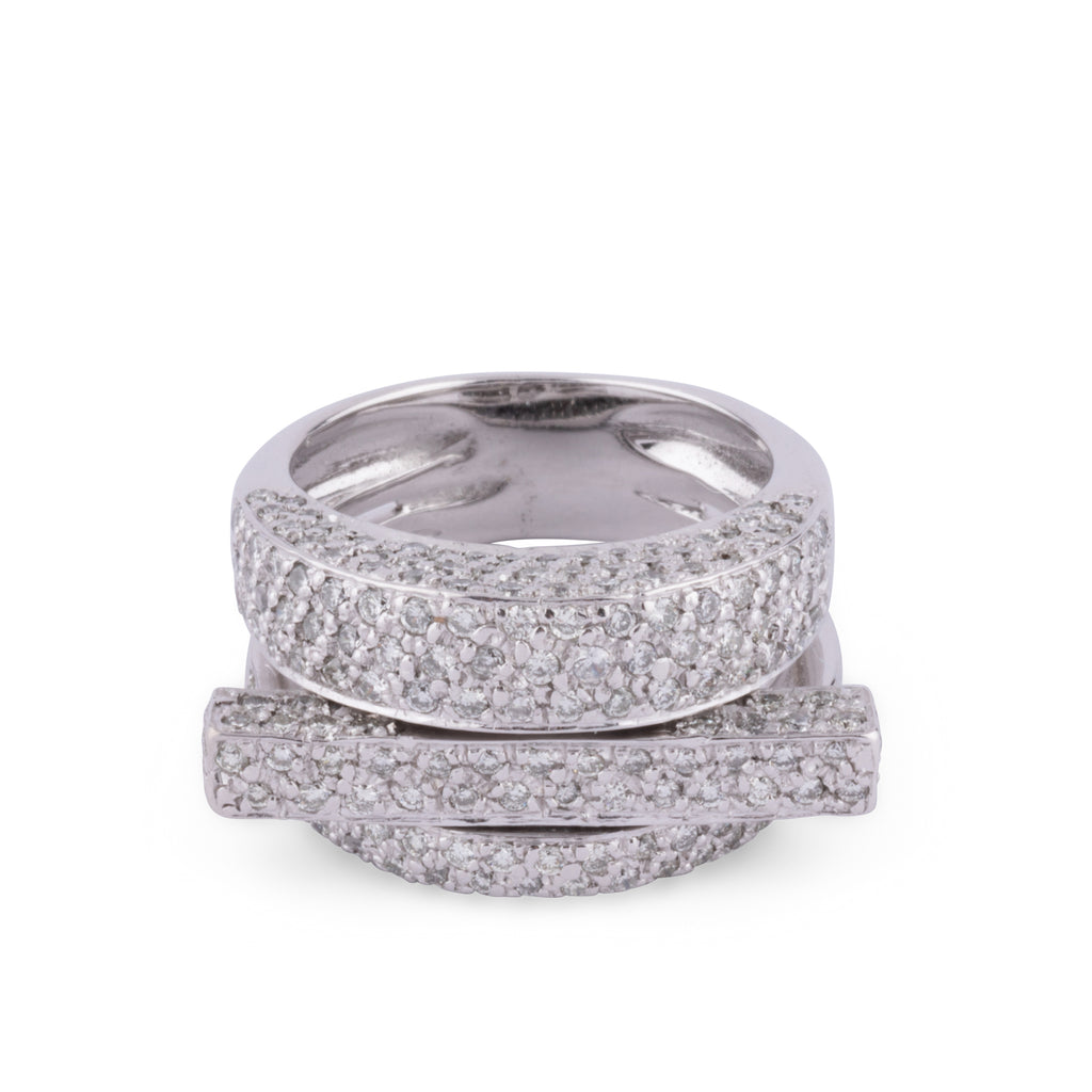 Asymmetrical white gold and diamond ring