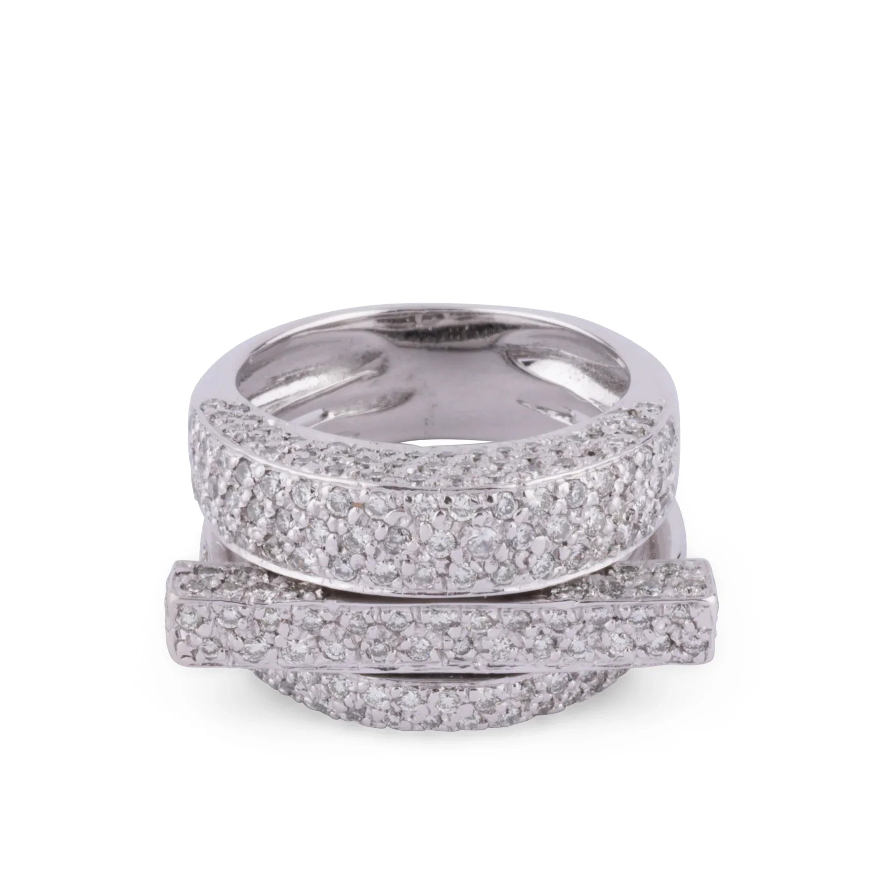 Asymmetrical white gold and diamond ring