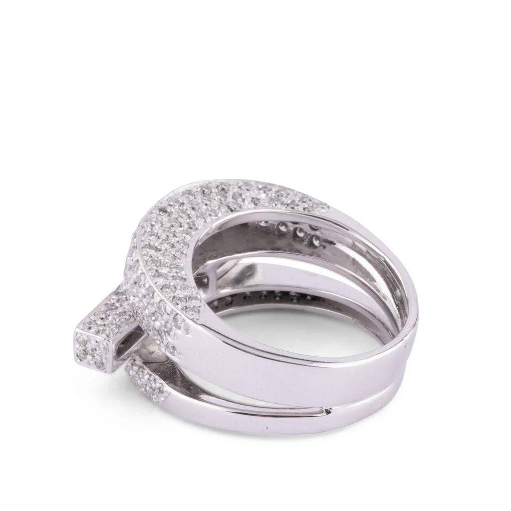 Asymmetrical white gold and diamond ring