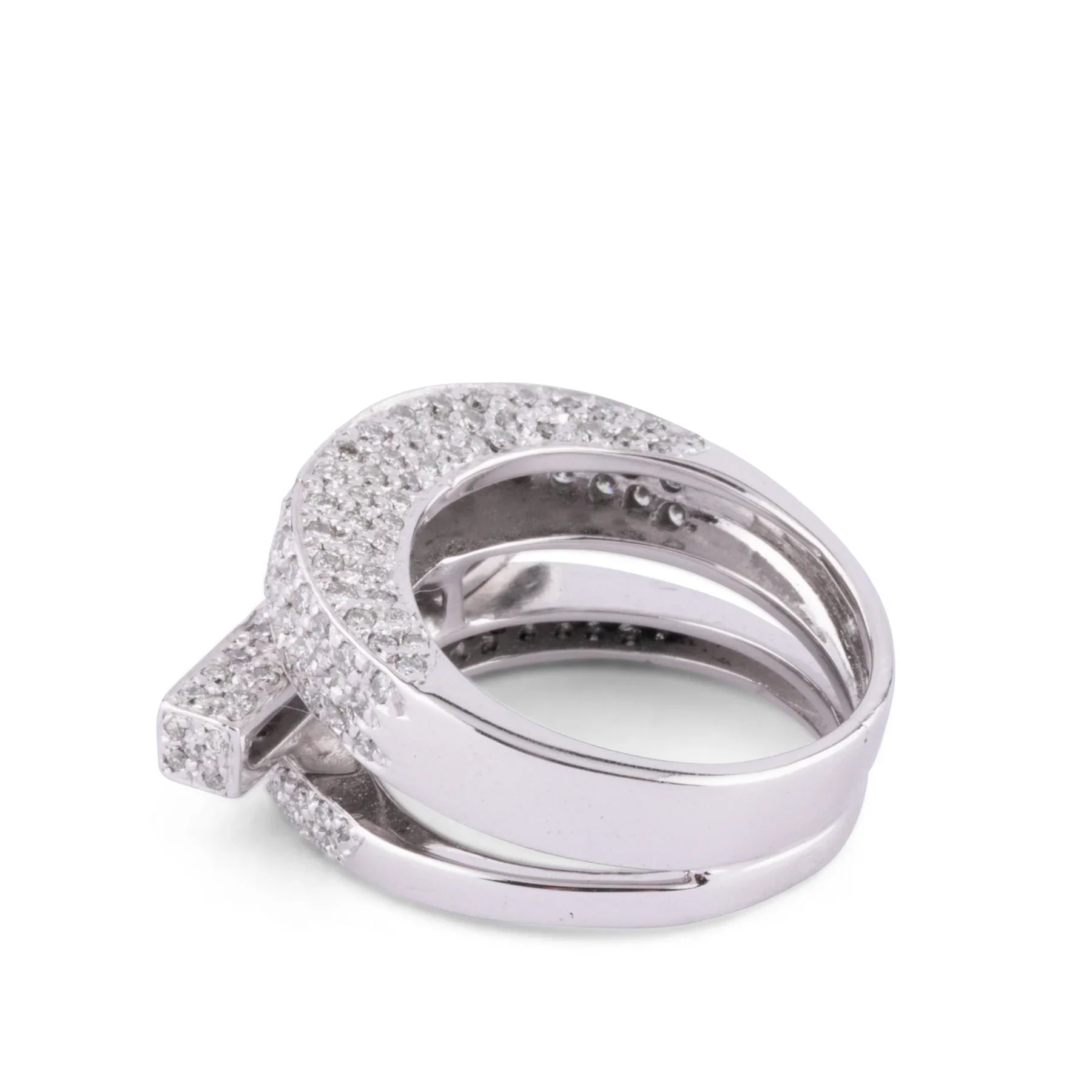 Asymmetrical white gold and diamond ring
