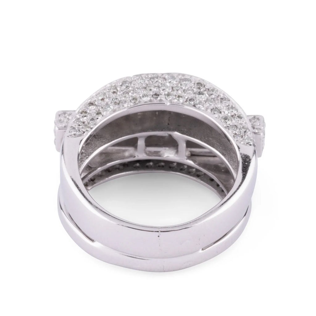 Asymmetrical white gold and diamond ring