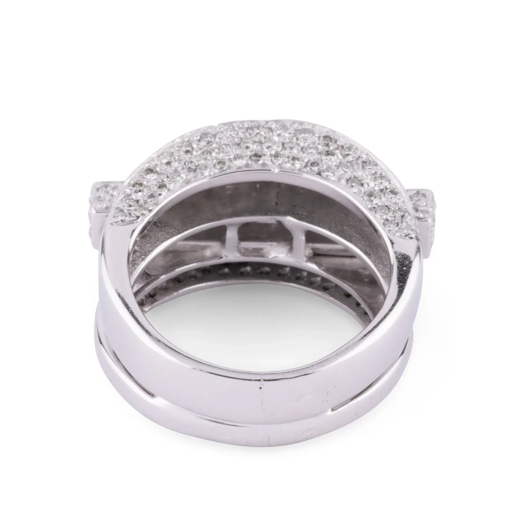 Asymmetrical white gold and diamond ring