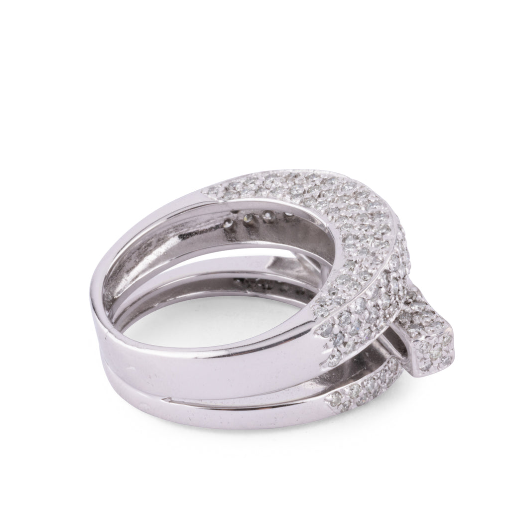 Asymmetrical white gold and diamond ring