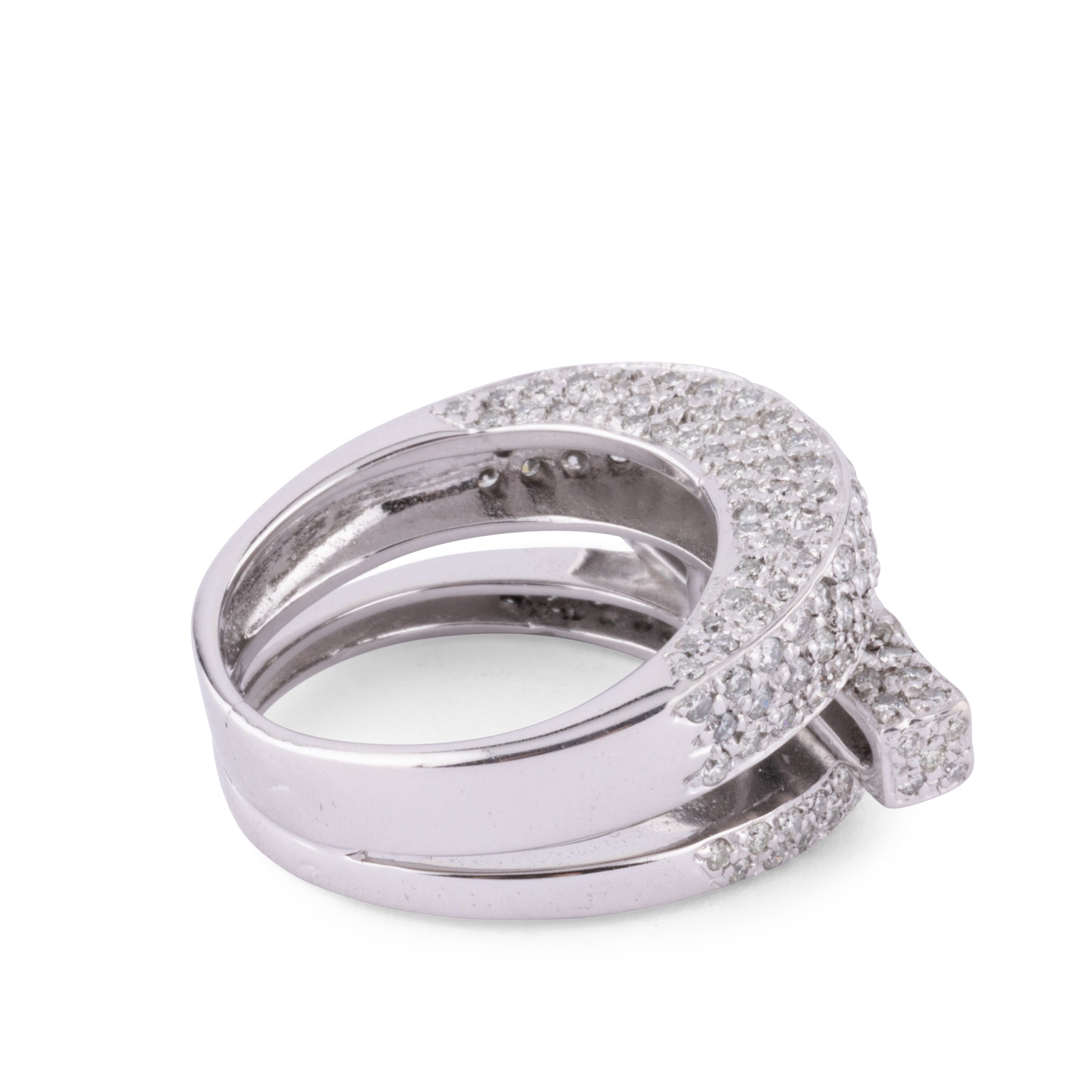 Asymmetrical white gold and diamond ring