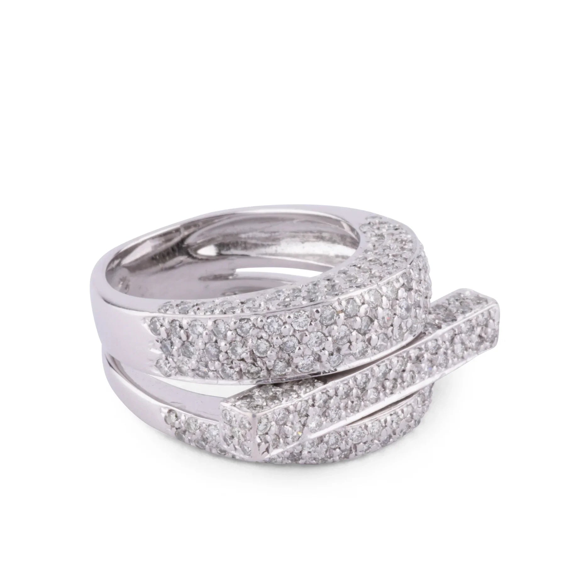 Asymmetrical white gold and diamond ring