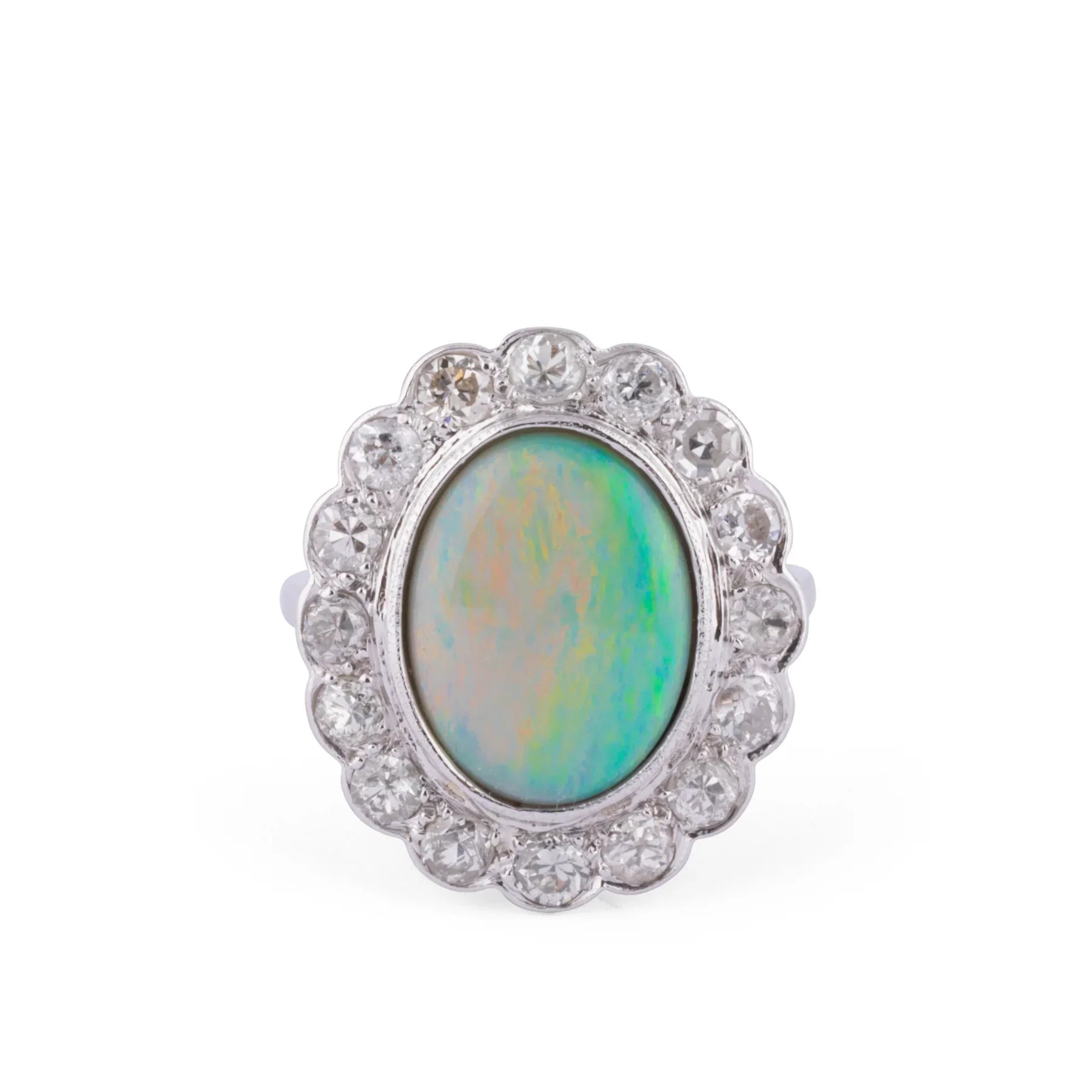 Platinum diamond and opal ring
