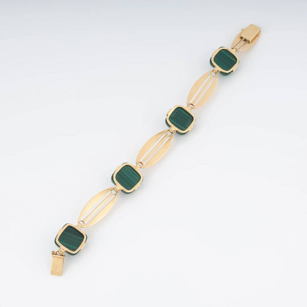 Bracelet en or jaune et malachite en pain de sucre