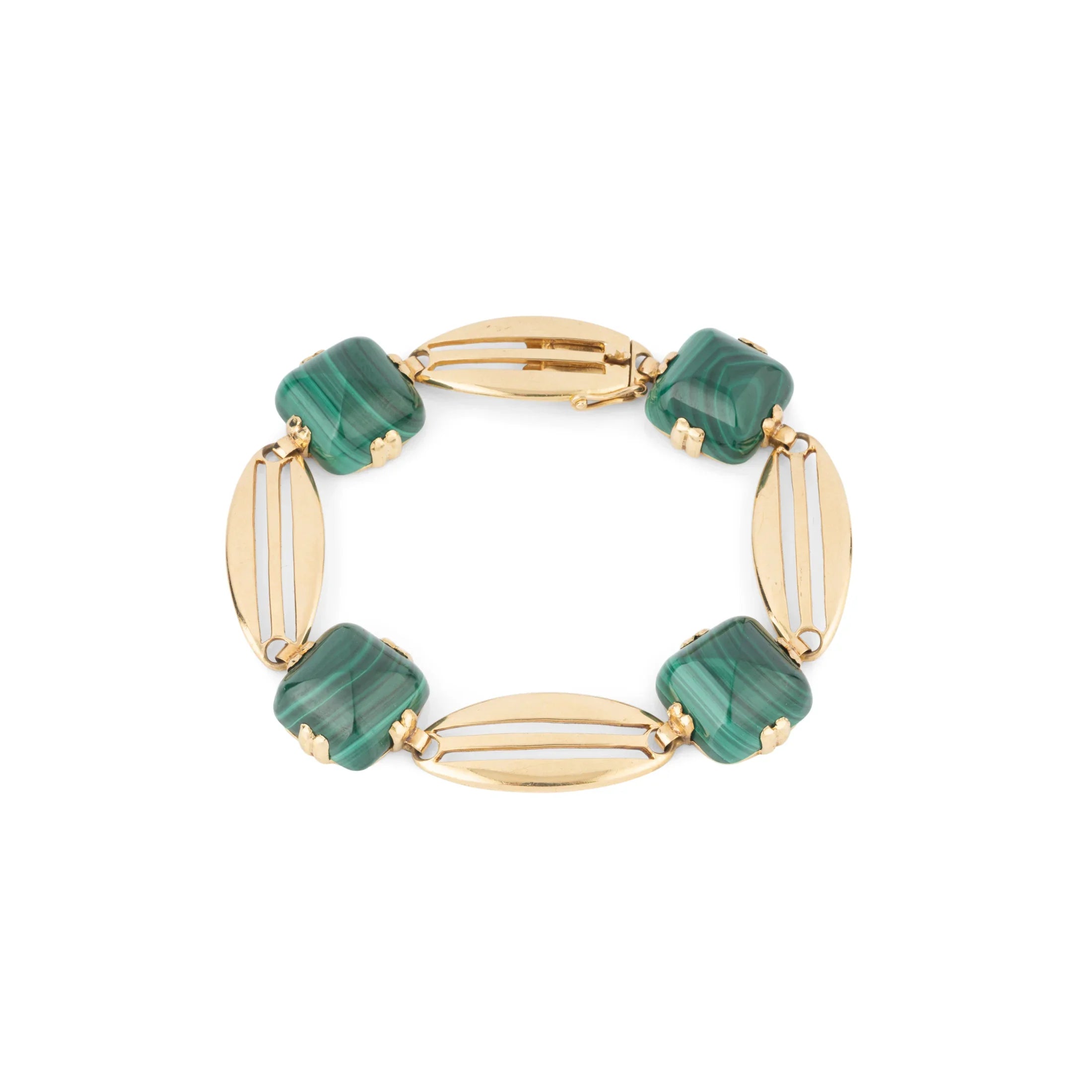 Bracelet en or jaune et malachite en pain de sucre