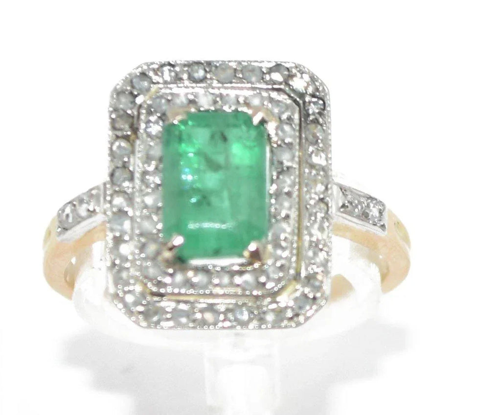 Bague or jaune et argent ornée d'une émeraude 1900 - adalgyseboutique
