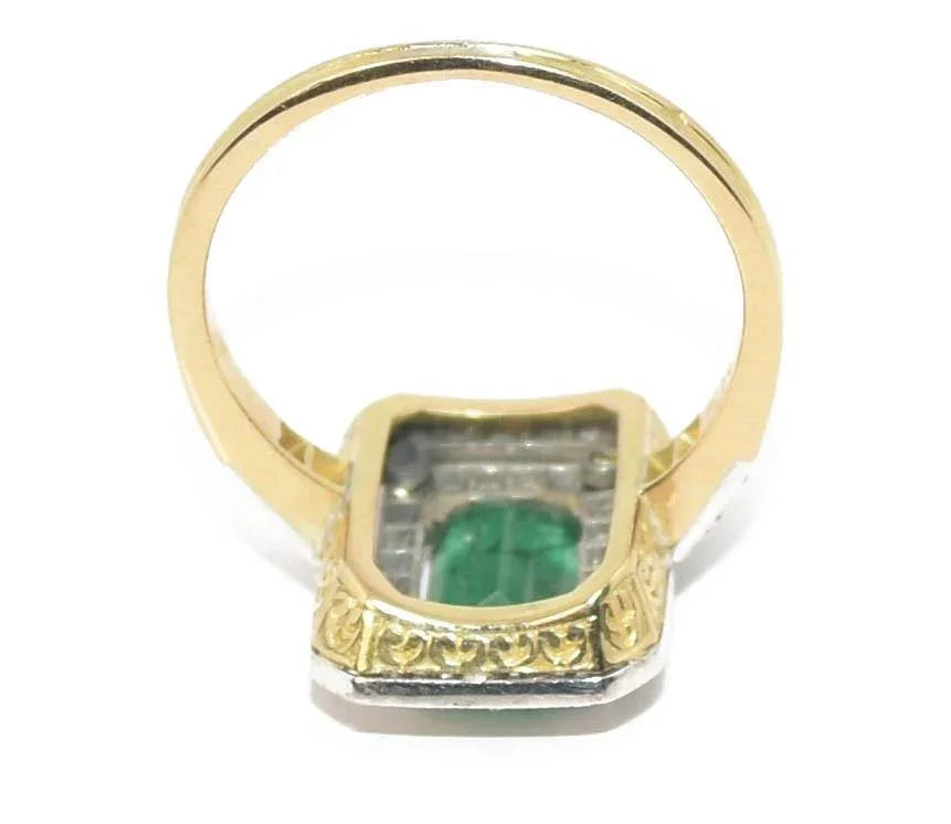 Bague or jaune et argent ornée d'une émeraude 1900 - adalgyseboutique