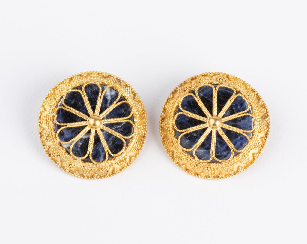 Ilias Lalaounis Greek designer earrings in gold and sodalite