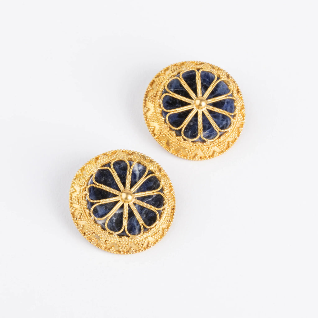 Ilias Lalaounis Greek designer earrings in gold and sodalite
