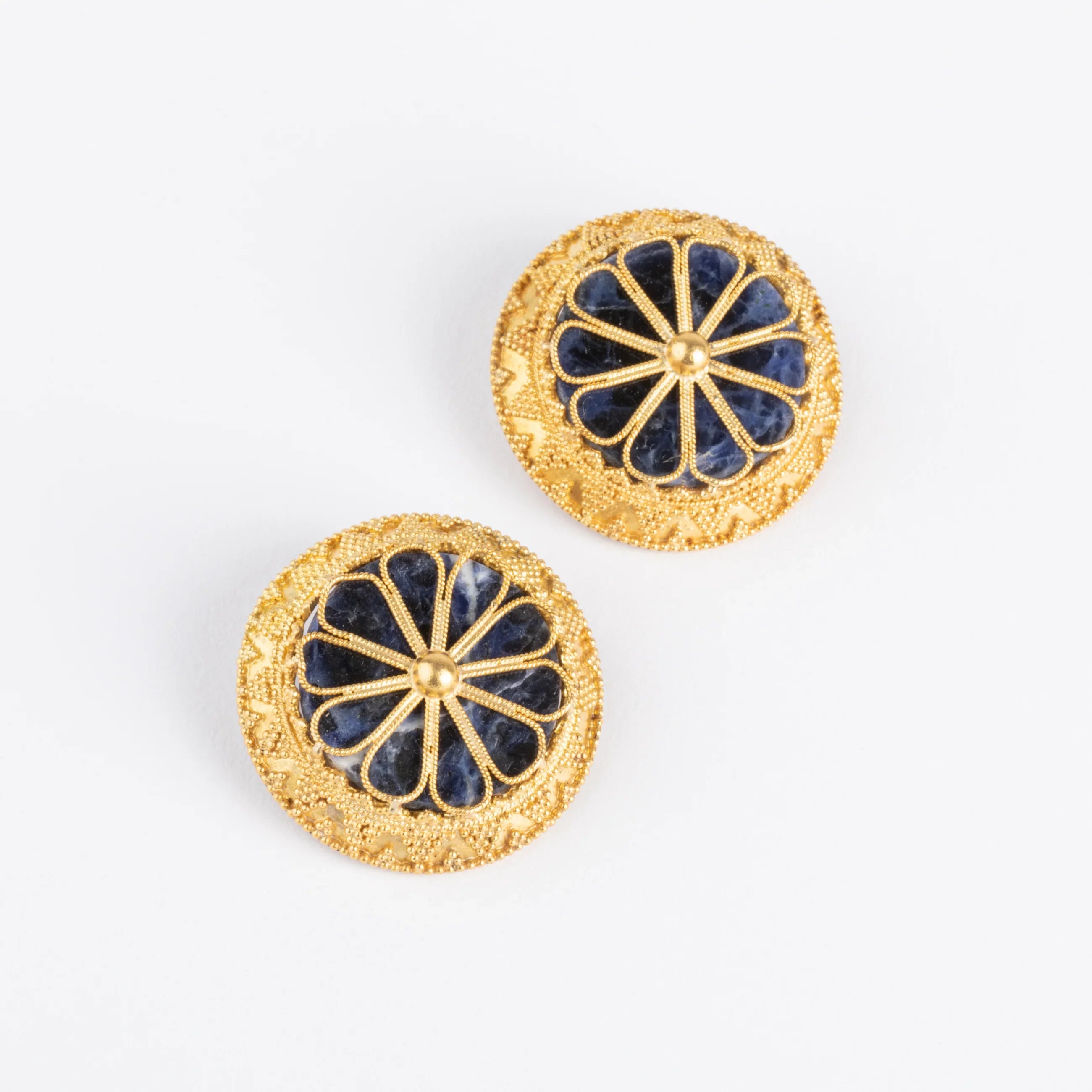 Ilias Lalaounis Greek designer earrings in gold and sodalite