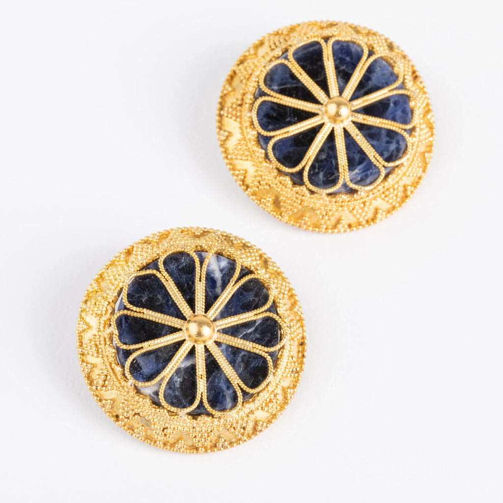 Ilias Lalaounis Greek designer earrings in gold and sodalite