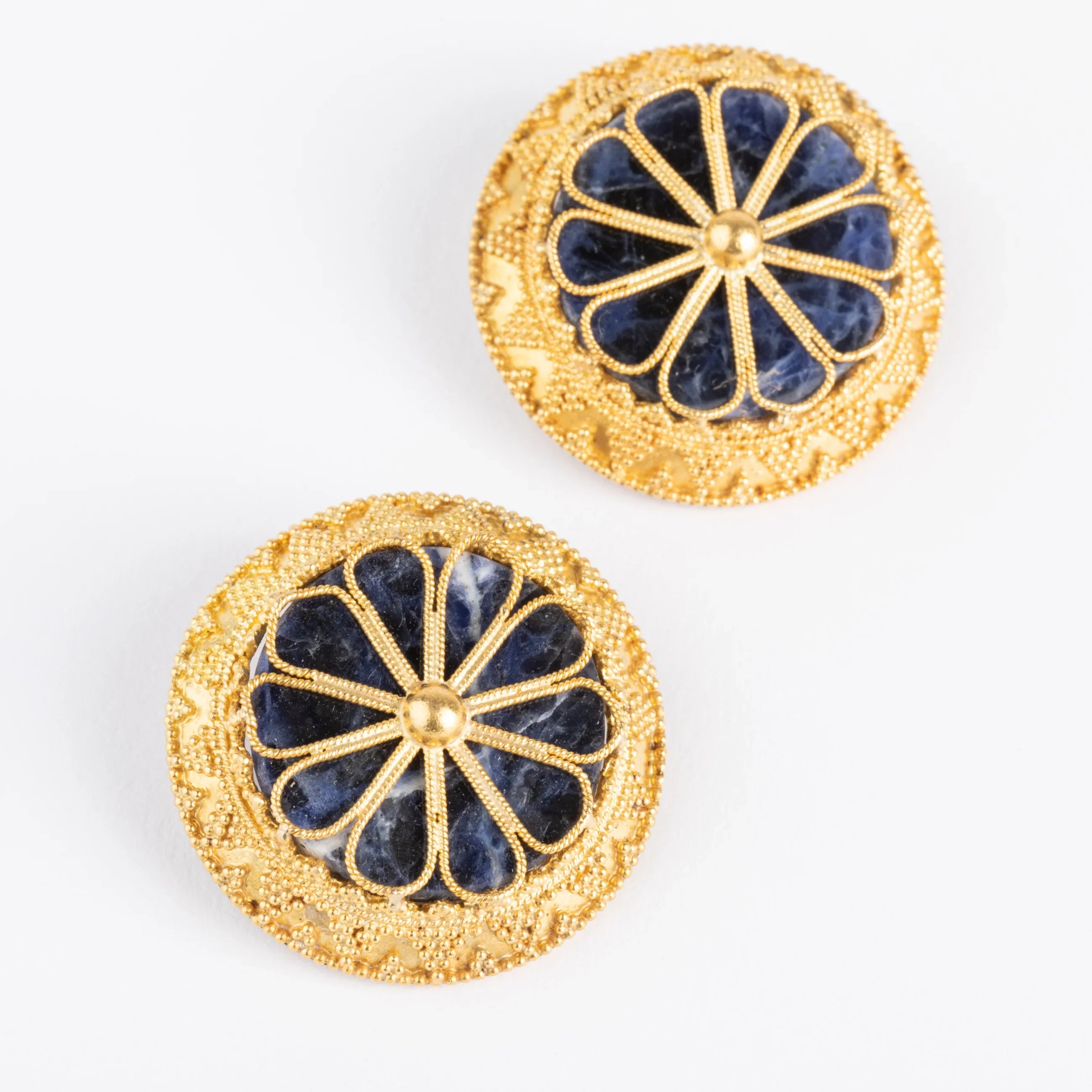 Ilias Lalaounis Greek designer earrings in gold and sodalite