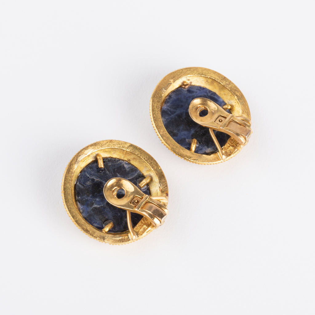Ilias Lalaounis Greek designer earrings in gold and sodalite
