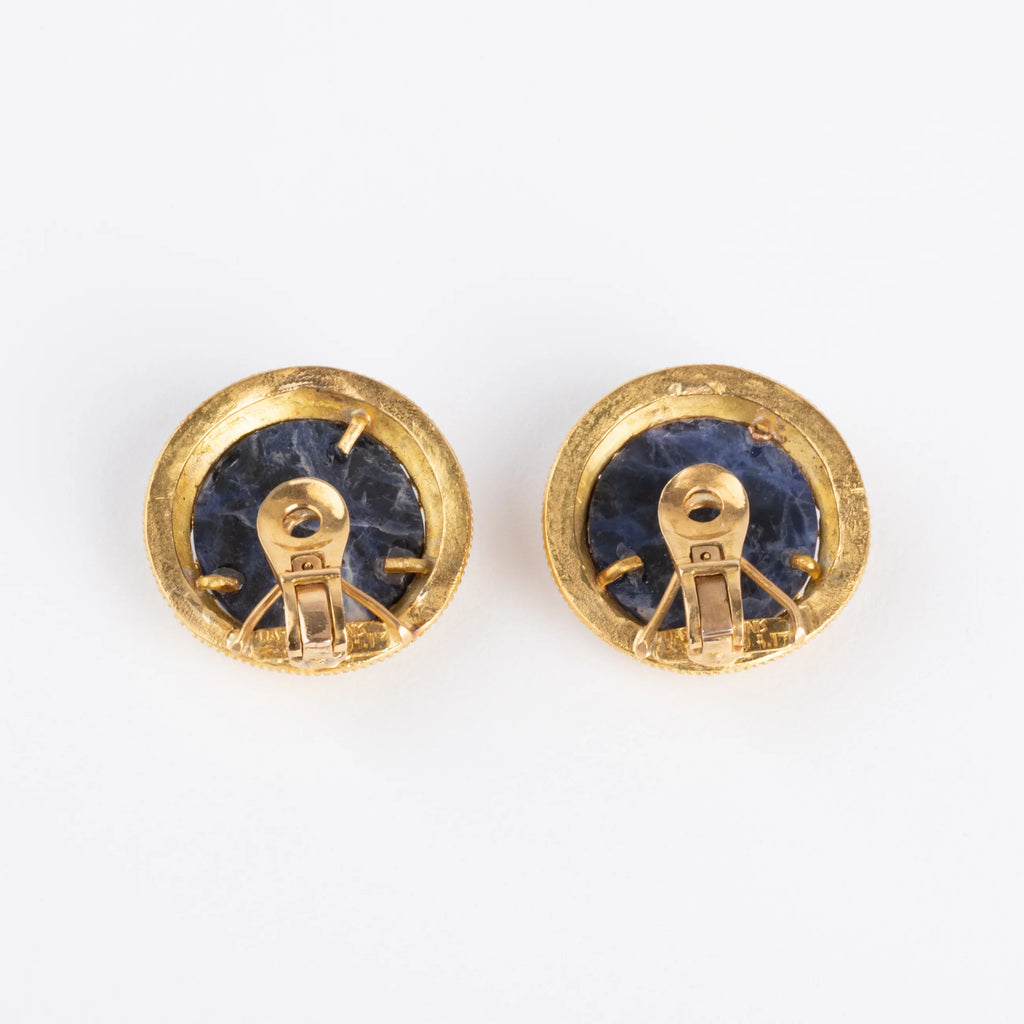 Ilias Lalaounis Greek designer earrings in gold and sodalite
