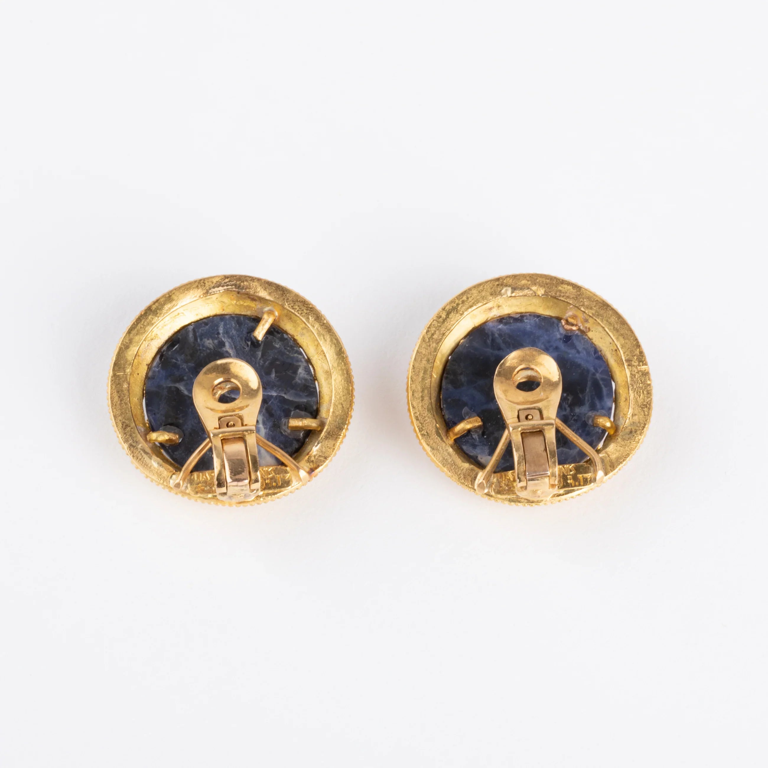 Ilias Lalaounis Greek designer earrings in gold and sodalite