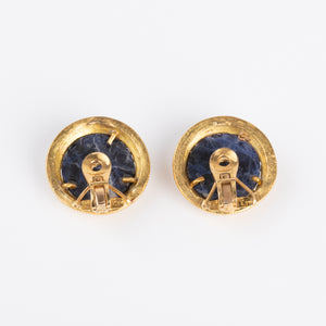 Boucles d'oreilles du créateur grec Ilias Lalaounis en or et sodalite
