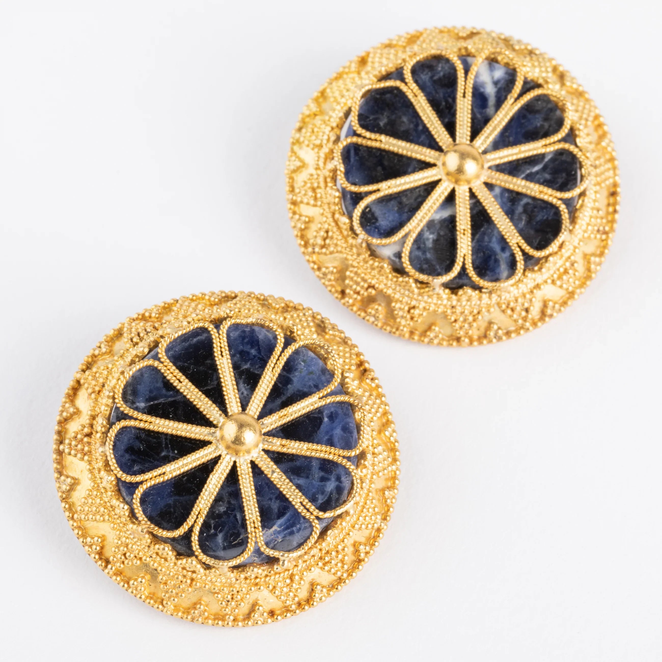Ilias Lalaounis Greek designer earrings in gold and sodalite